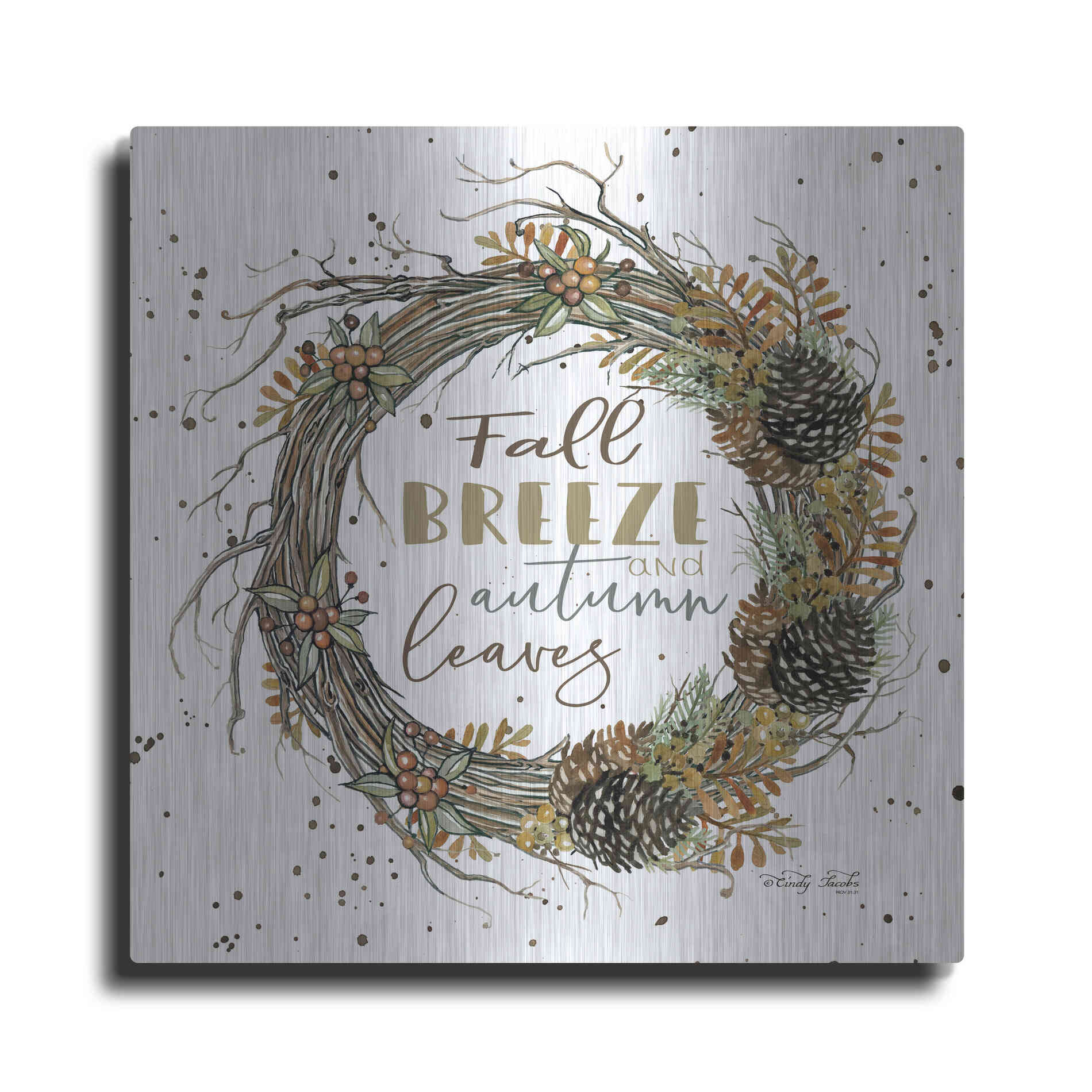 Luxe Metal Art 'Fall Breeze Wreath' by Cindy Jacobs, Metal Wall Art