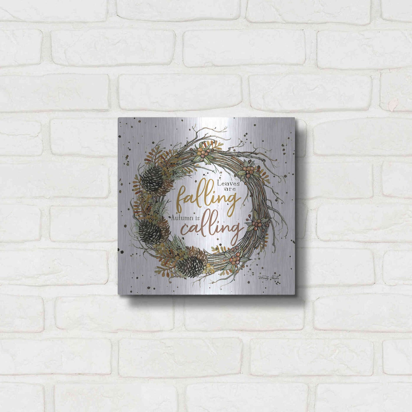 Luxe Metal Art 'Autumn in Calling Wreath' by Cindy Jacobs, Metal Wall Art,12x12