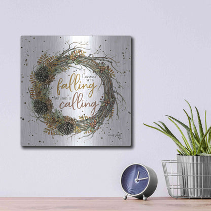 Luxe Metal Art 'Autumn in Calling Wreath' by Cindy Jacobs, Metal Wall Art,12x12