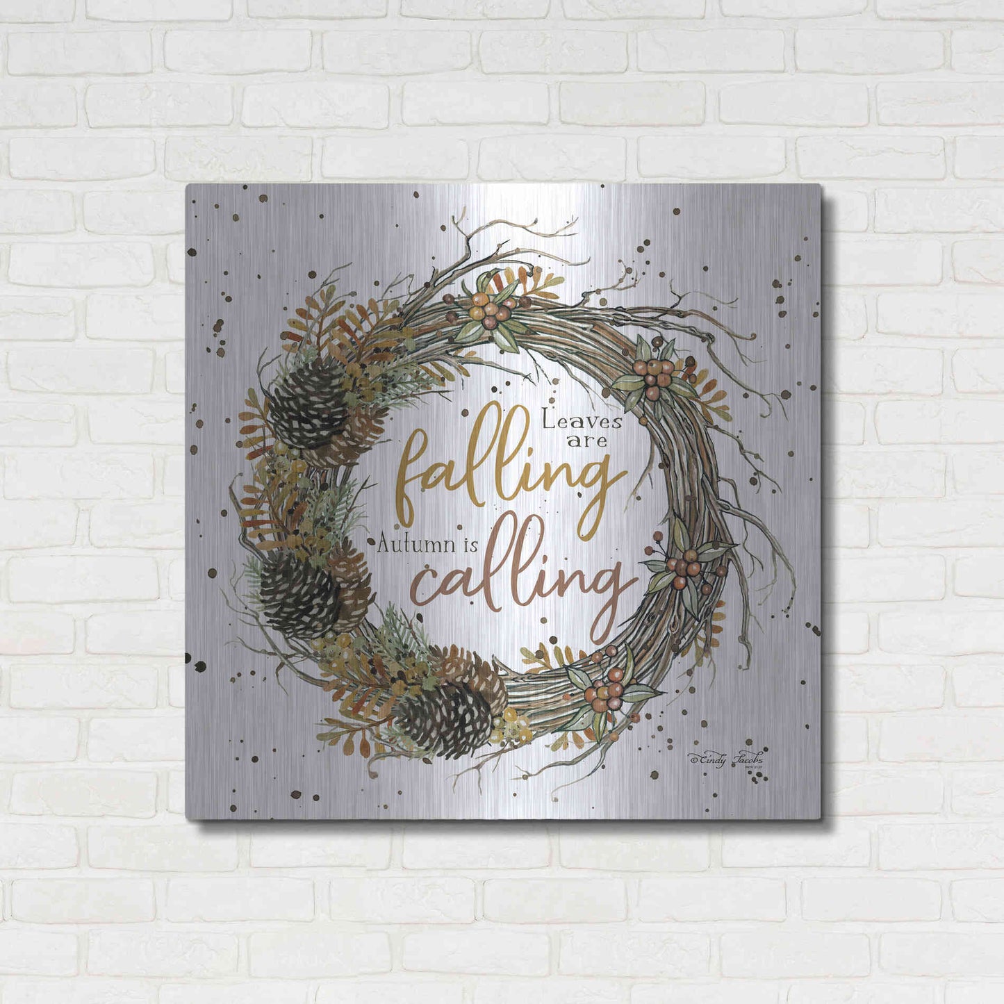 Luxe Metal Art 'Autumn in Calling Wreath' by Cindy Jacobs, Metal Wall Art,36x36