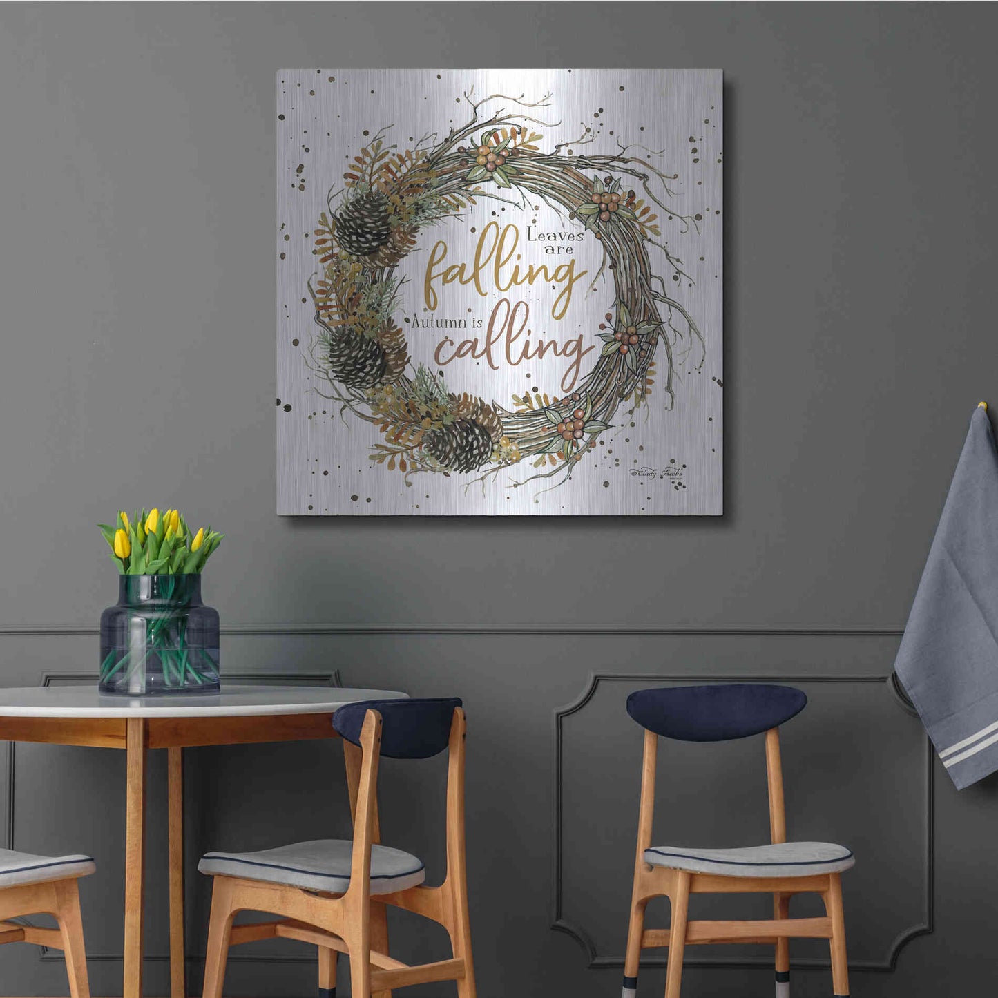 Luxe Metal Art 'Autumn in Calling Wreath' by Cindy Jacobs, Metal Wall Art,36x36