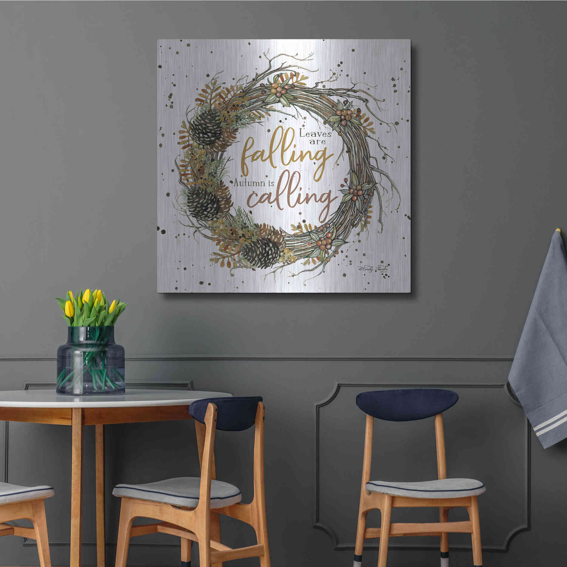 Luxe Metal Art 'Autumn in Calling Wreath' by Cindy Jacobs, Metal Wall Art,36x36