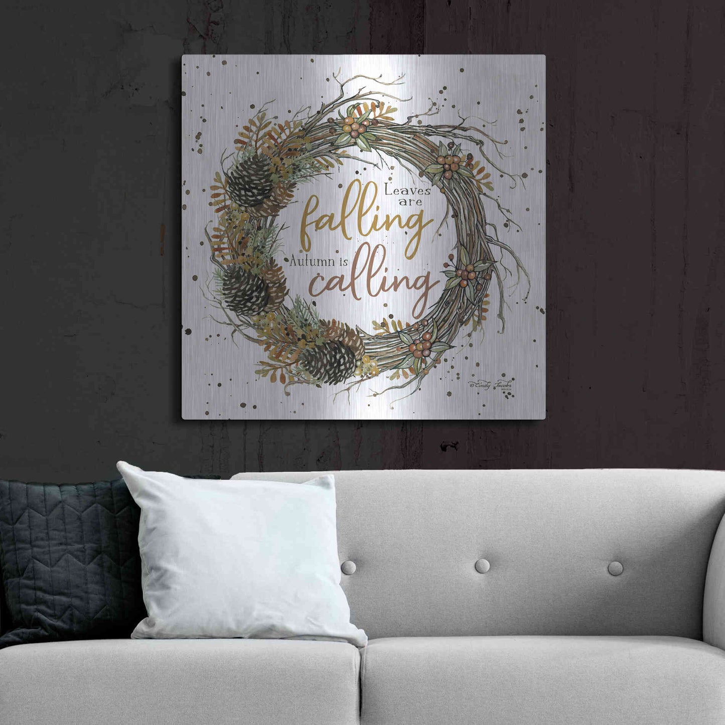 Luxe Metal Art 'Autumn in Calling Wreath' by Cindy Jacobs, Metal Wall Art,36x36