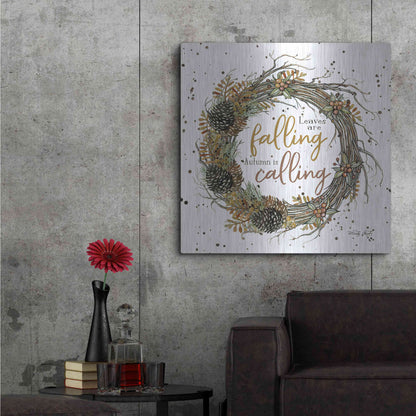 Luxe Metal Art 'Autumn in Calling Wreath' by Cindy Jacobs, Metal Wall Art,36x36
