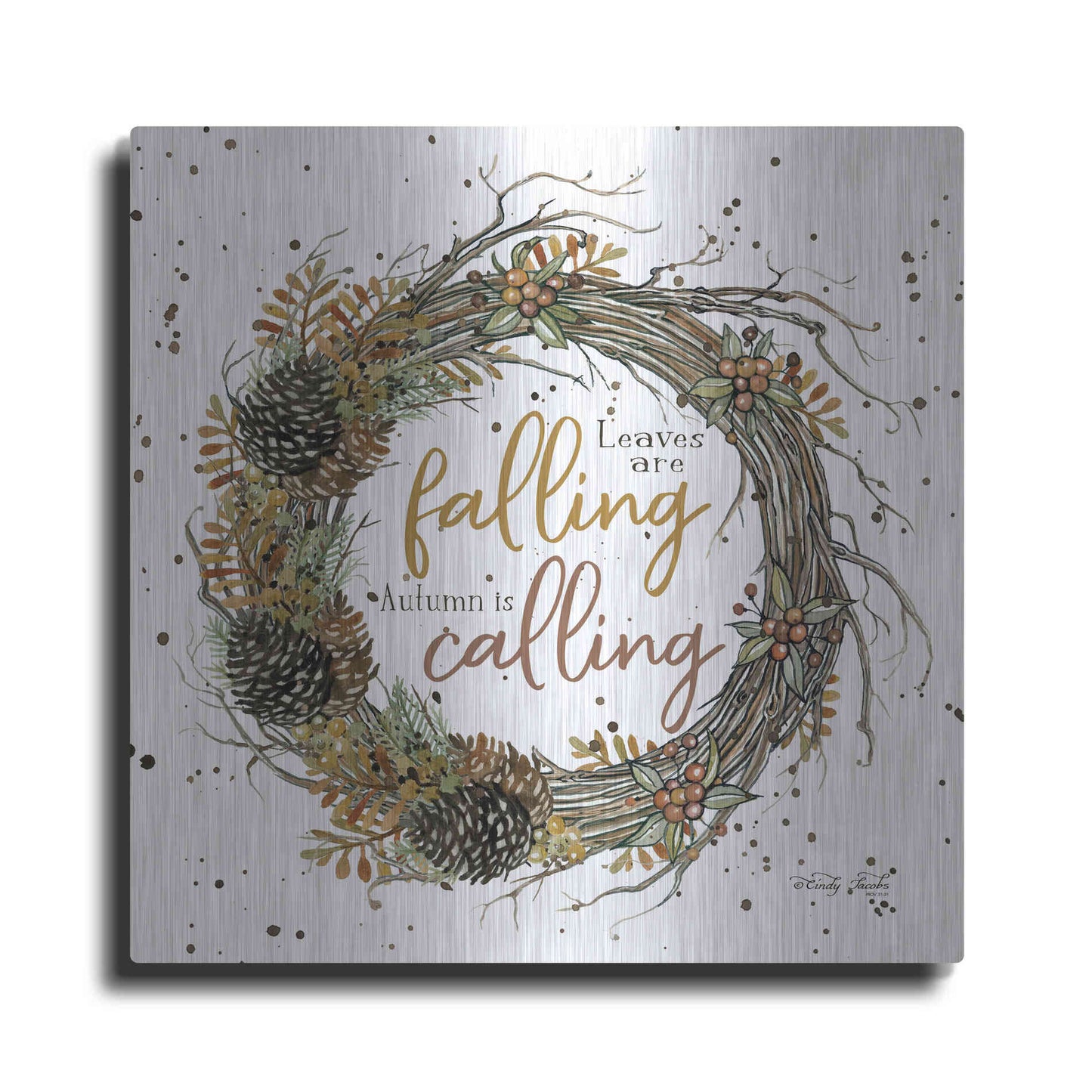 Luxe Metal Art 'Autumn in Calling Wreath' by Cindy Jacobs, Metal Wall Art