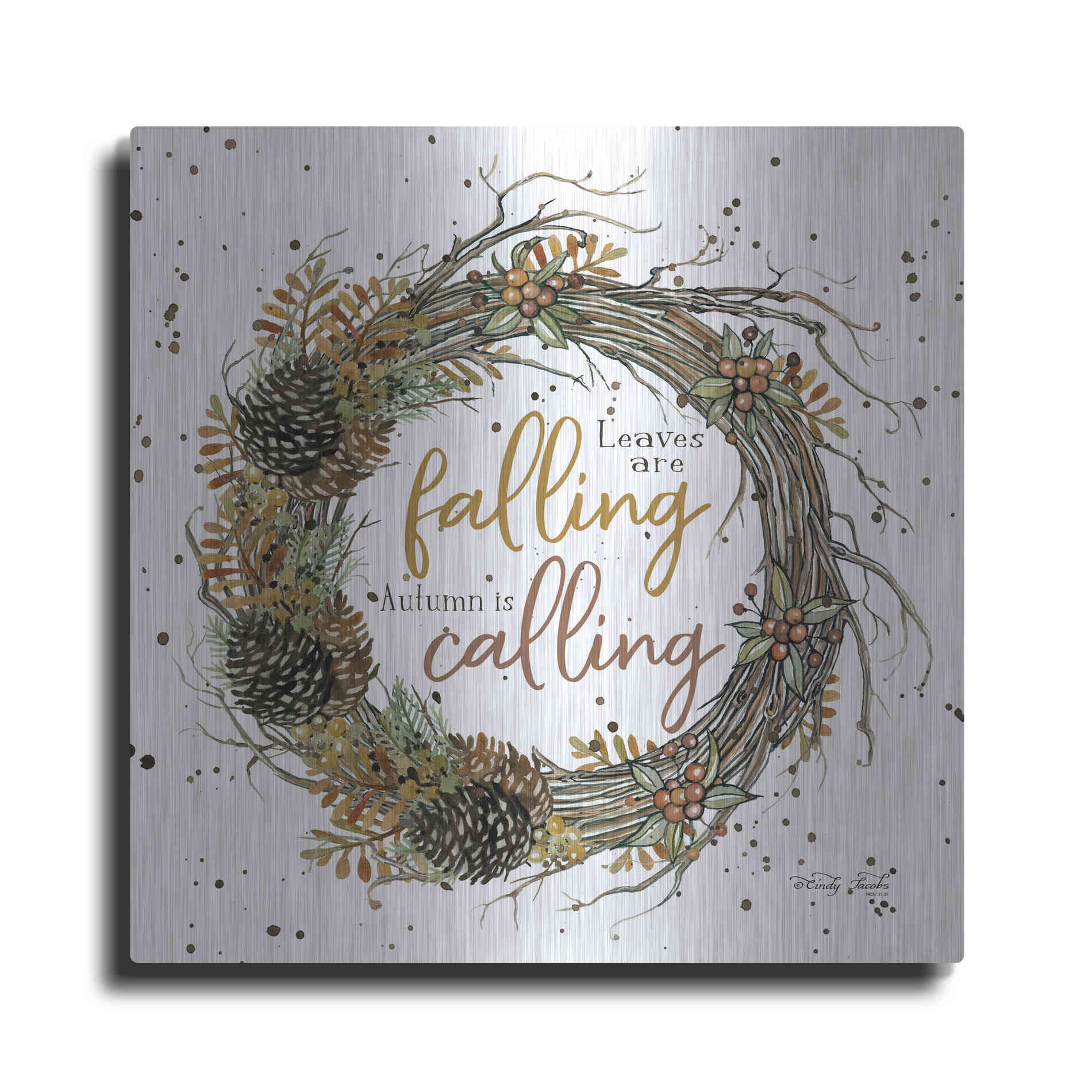 Luxe Metal Art 'Autumn in Calling Wreath' by Cindy Jacobs, Metal Wall Art