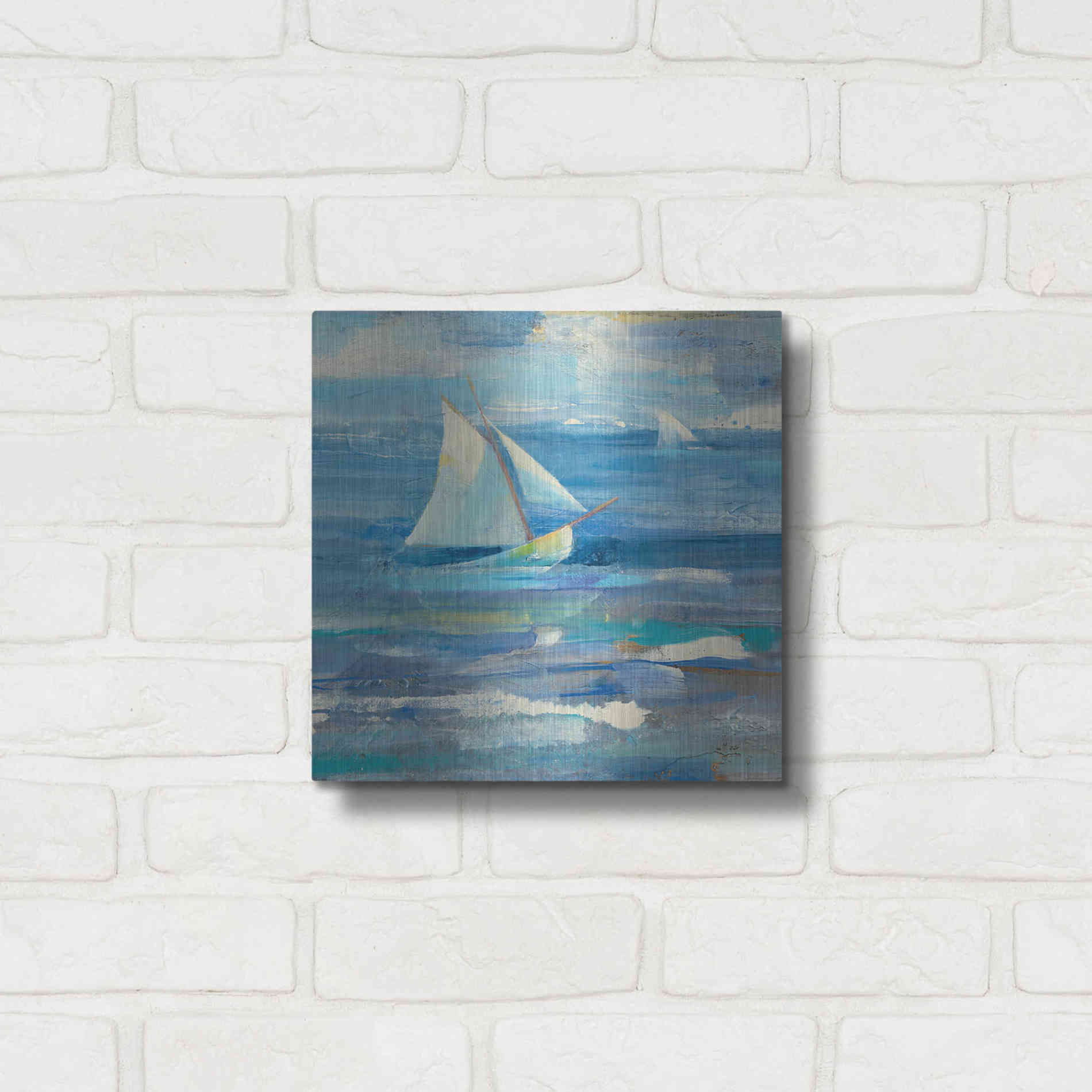 Luxe Metal Art 'Ocean Sail V.2 Sq' by Albena Hristova, Metal Wall Art,12x12