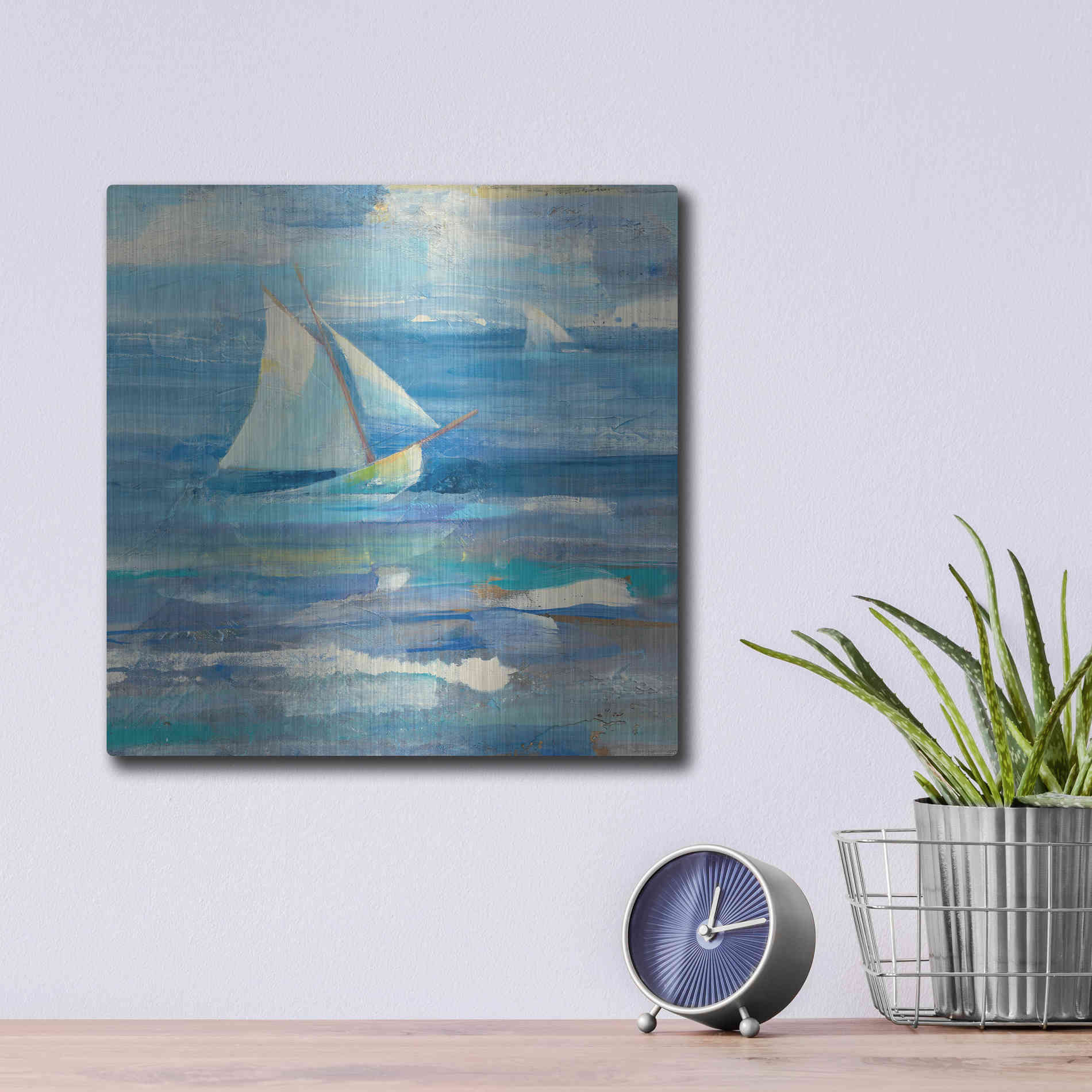 Luxe Metal Art 'Ocean Sail V.2 Sq' by Albena Hristova, Metal Wall Art,12x12