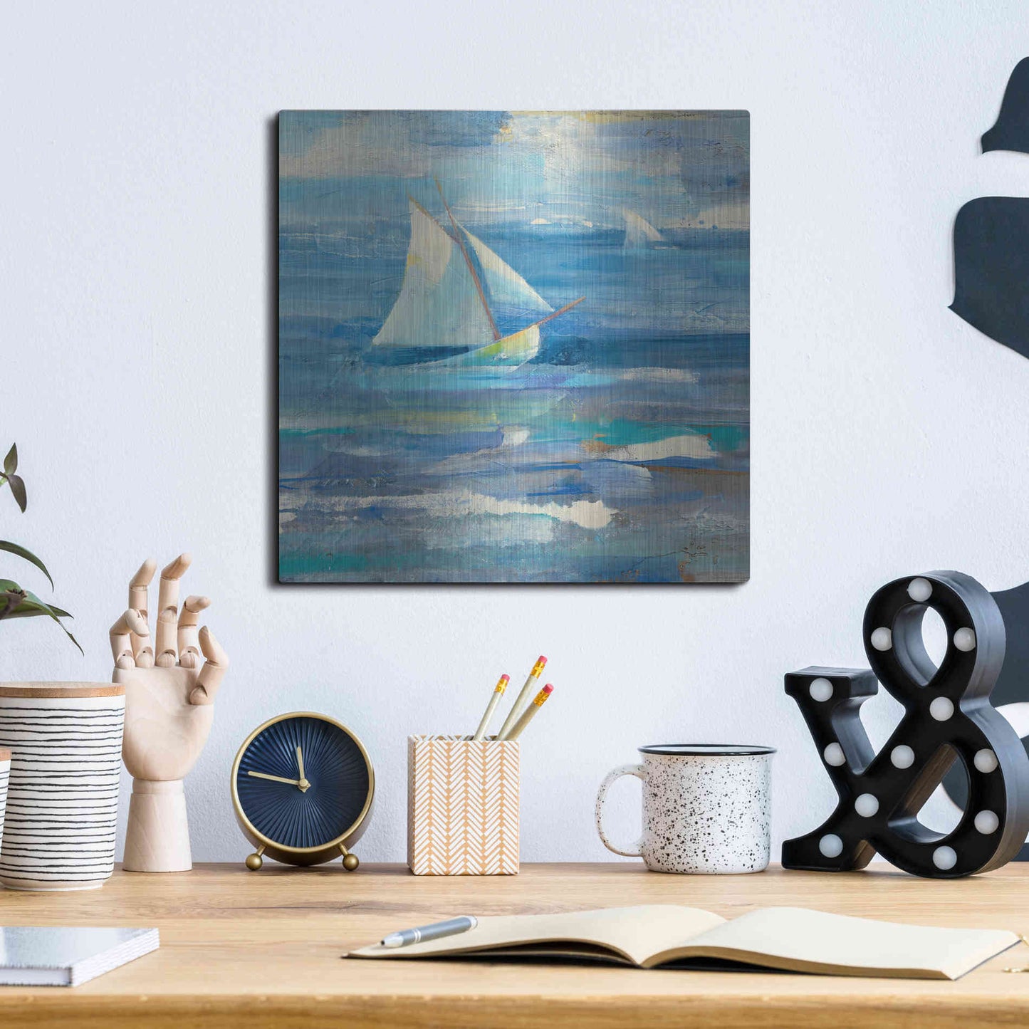 Luxe Metal Art 'Ocean Sail V.2 Sq' by Albena Hristova, Metal Wall Art,12x12