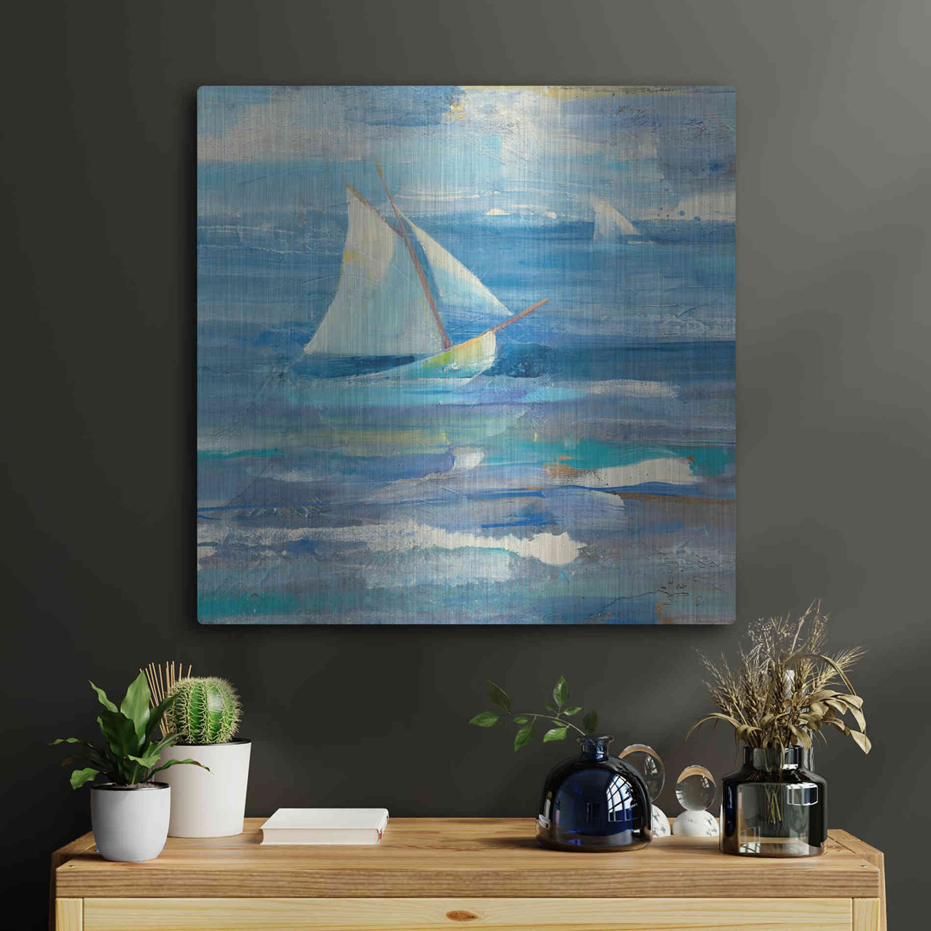 Luxe Metal Art 'Ocean Sail V.2 Sq' by Albena Hristova, Metal Wall Art,24x24