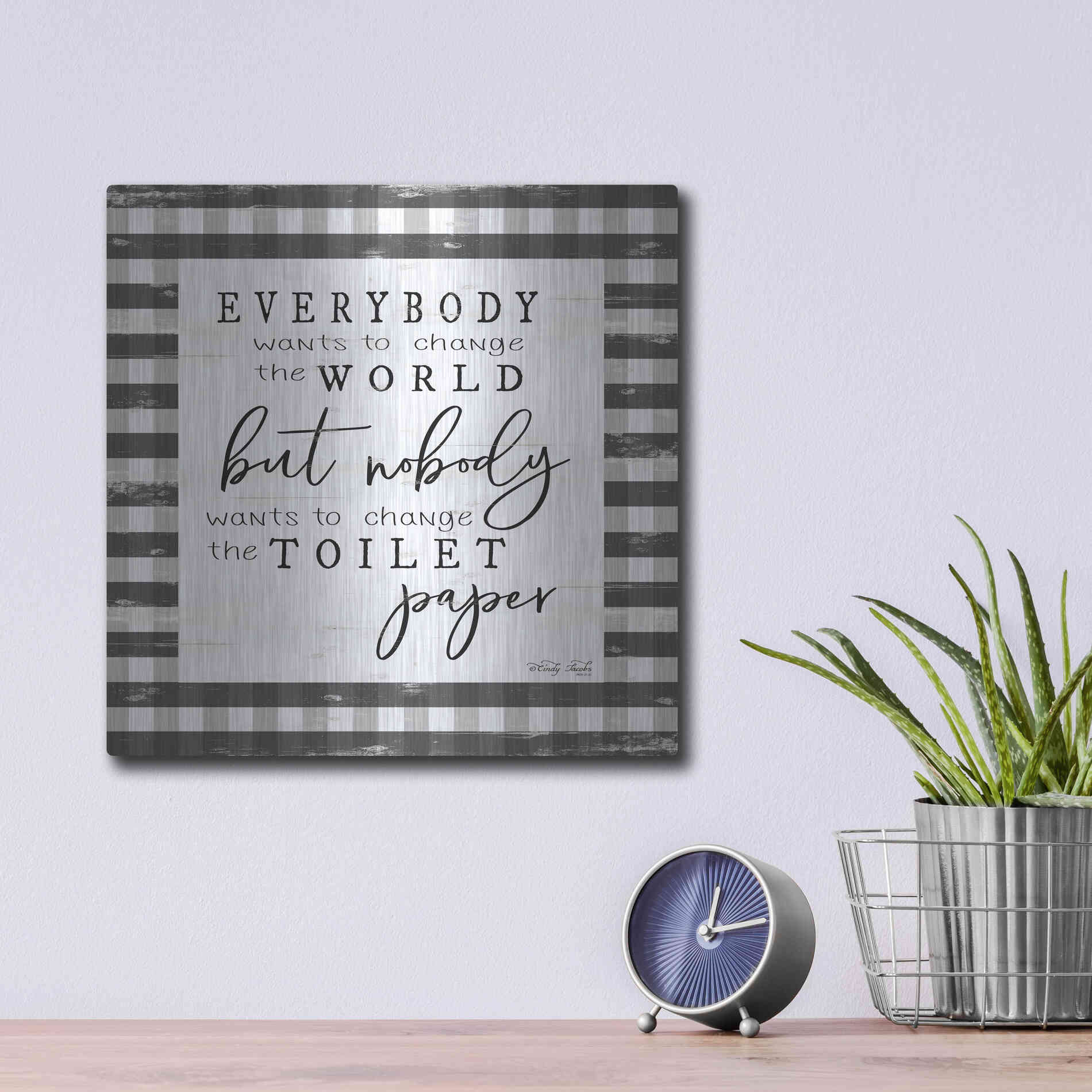 Luxe Metal Art 'Everybody Wants to Change the World' by Cindy Jacobs, Metal Wall Art,12x12