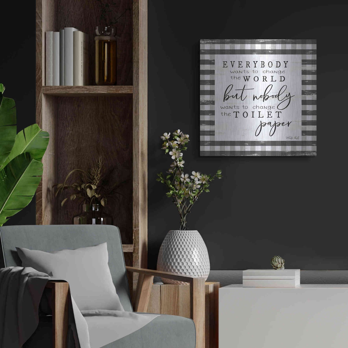 Luxe Metal Art 'Everybody Wants to Change the World' by Cindy Jacobs, Metal Wall Art,24x24