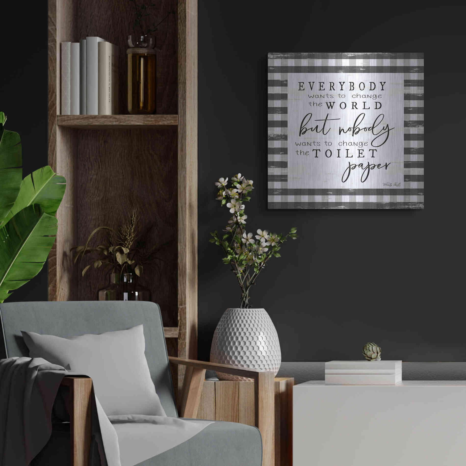 Luxe Metal Art 'Everybody Wants to Change the World' by Cindy Jacobs, Metal Wall Art,24x24