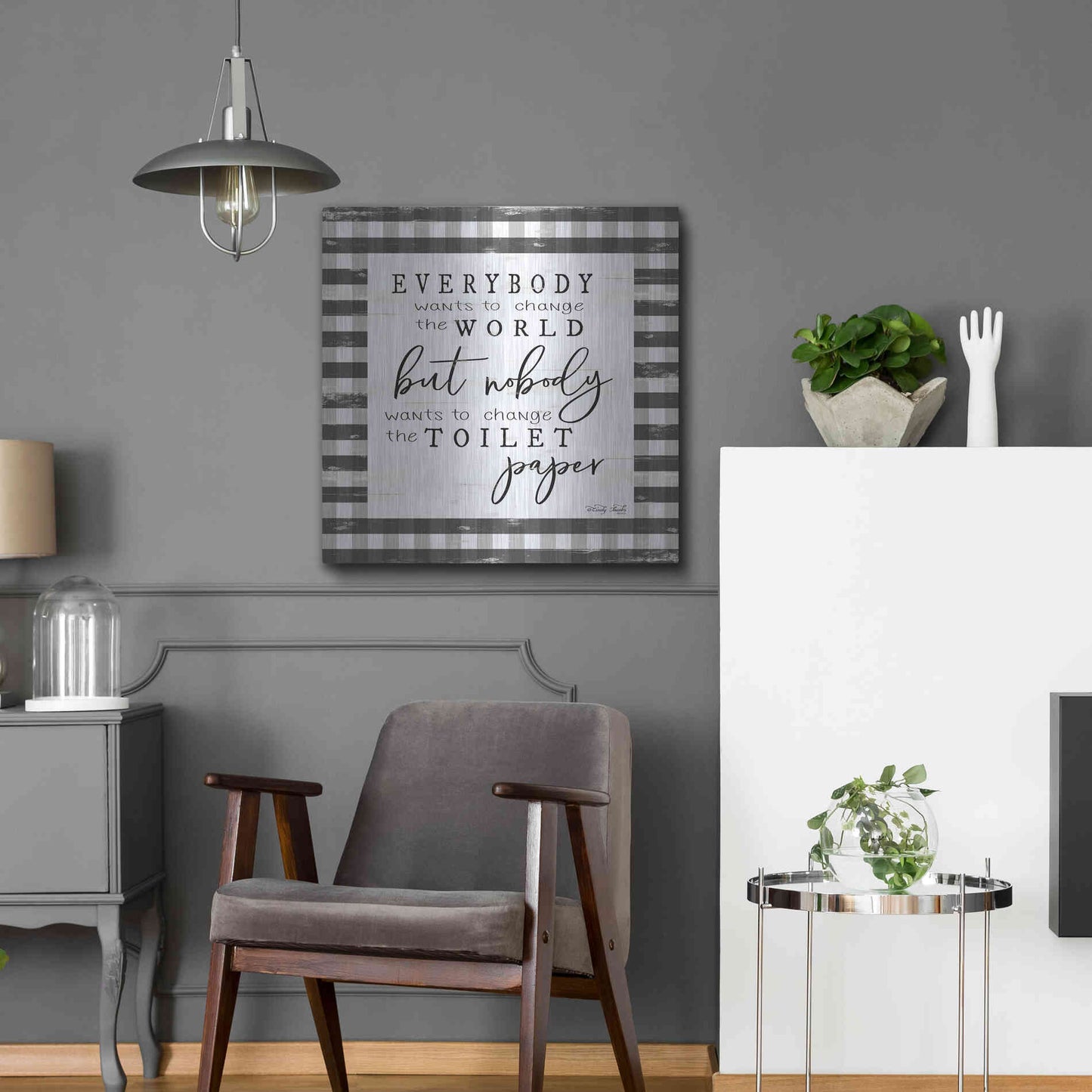 Luxe Metal Art 'Everybody Wants to Change the World' by Cindy Jacobs, Metal Wall Art,24x24