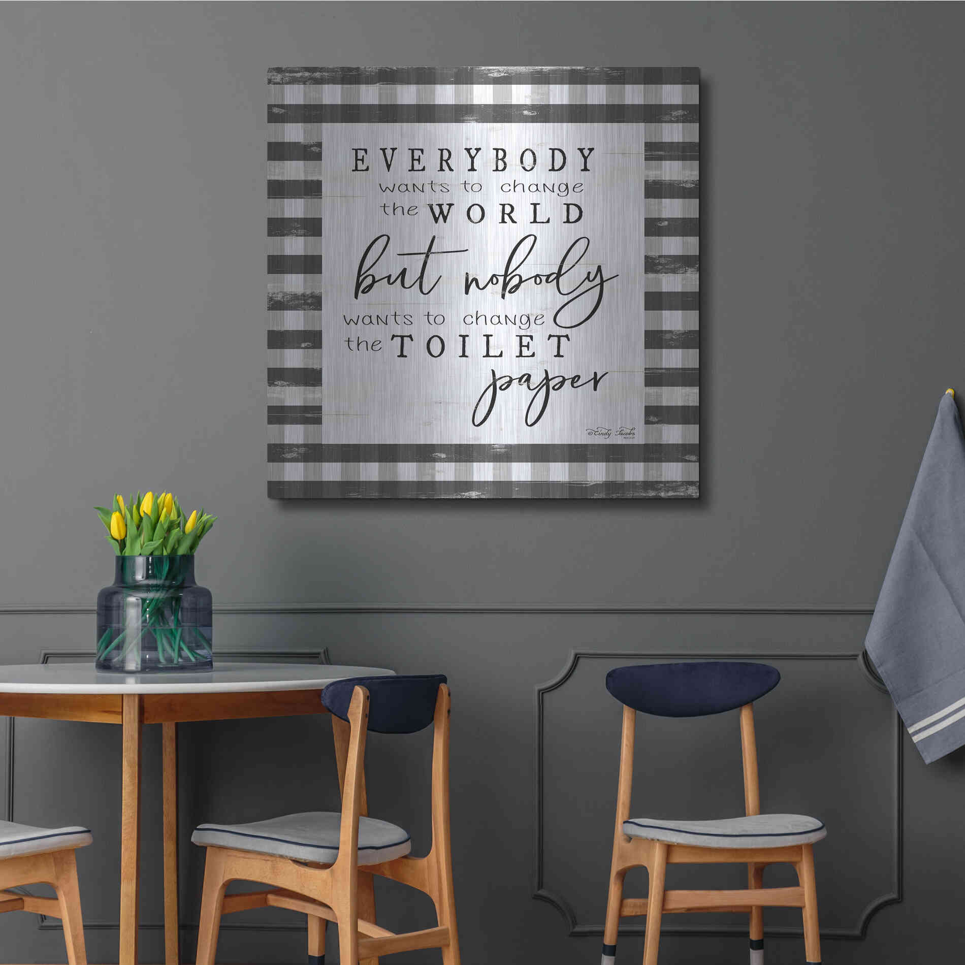 Luxe Metal Art 'Everybody Wants to Change the World' by Cindy Jacobs, Metal Wall Art,36x36