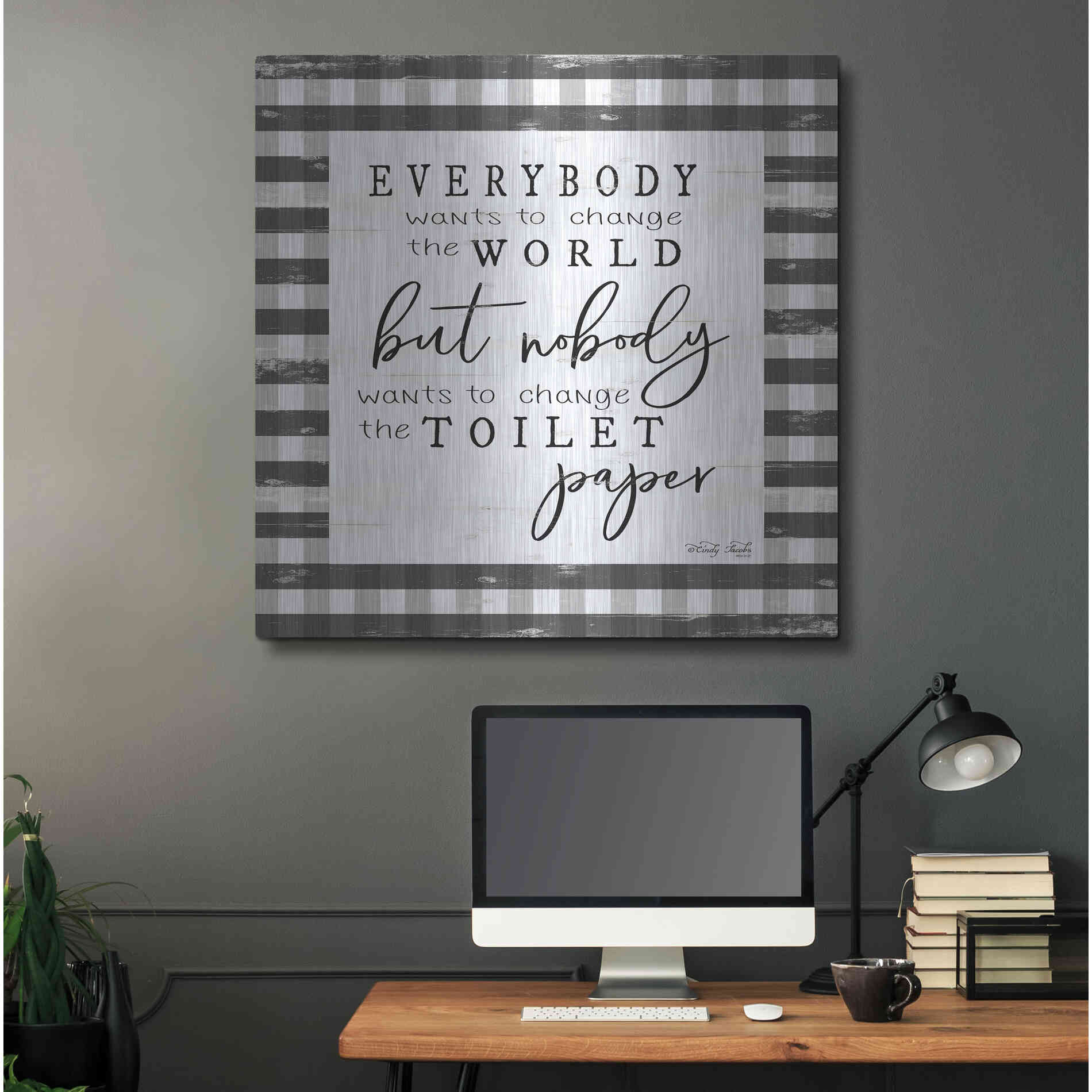 Luxe Metal Art 'Everybody Wants to Change the World' by Cindy Jacobs, Metal Wall Art,36x36