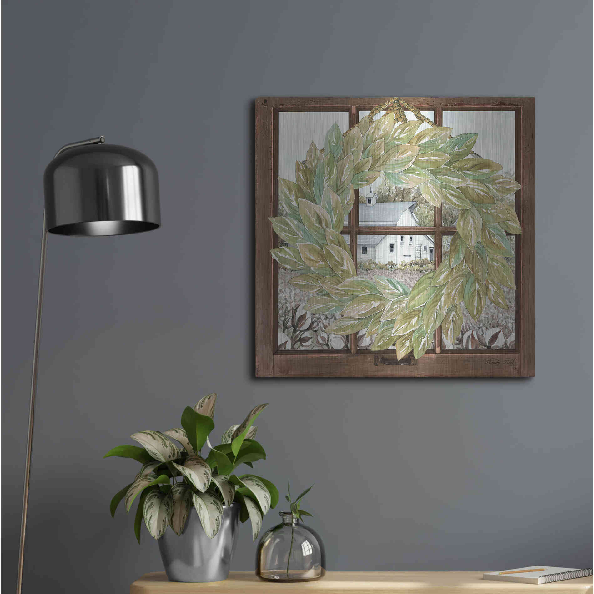 Luxe Metal Art 'Country Windowpane' by Cindy Jacobs, Metal Wall Art,24x24