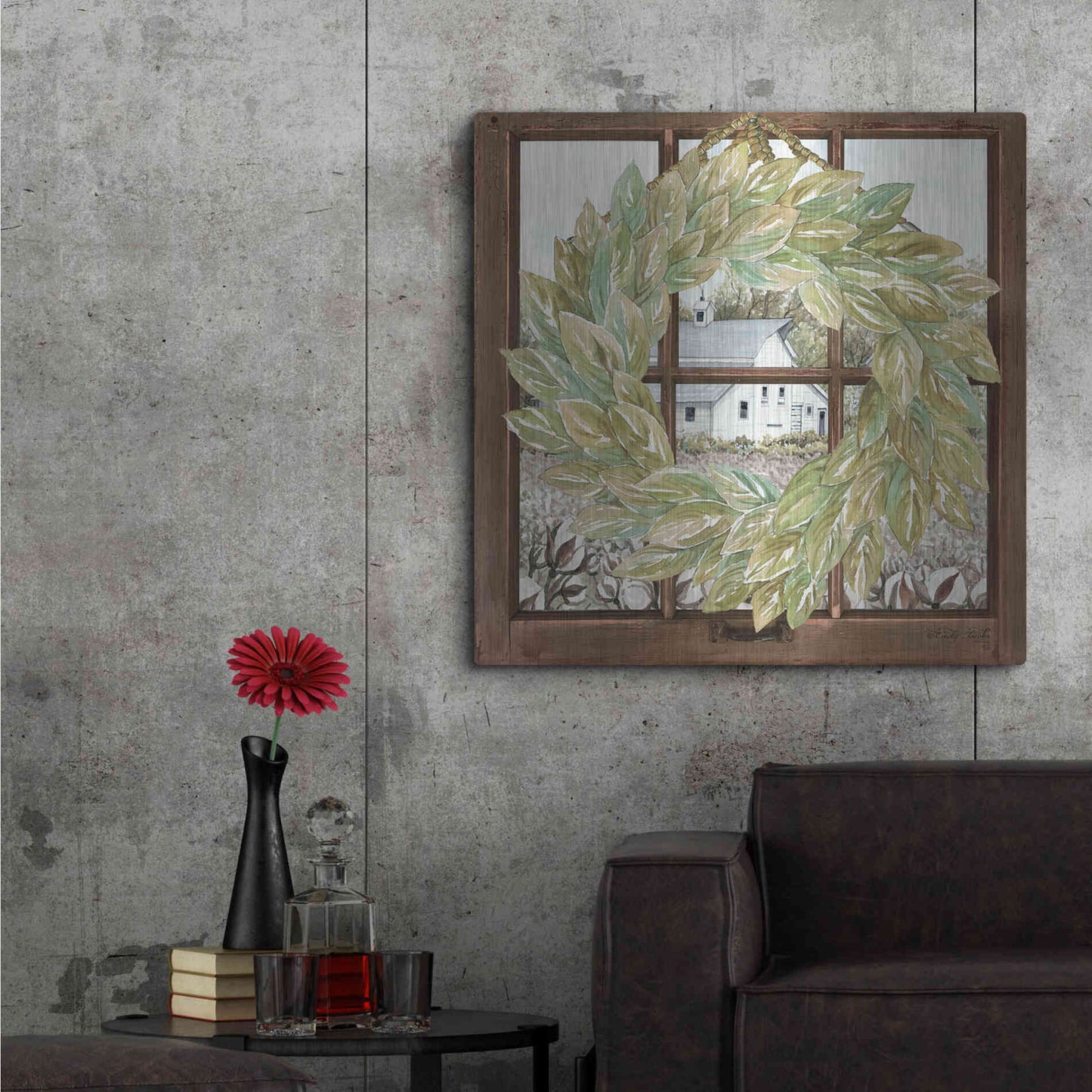 Luxe Metal Art 'Country Windowpane' by Cindy Jacobs, Metal Wall Art,36x36