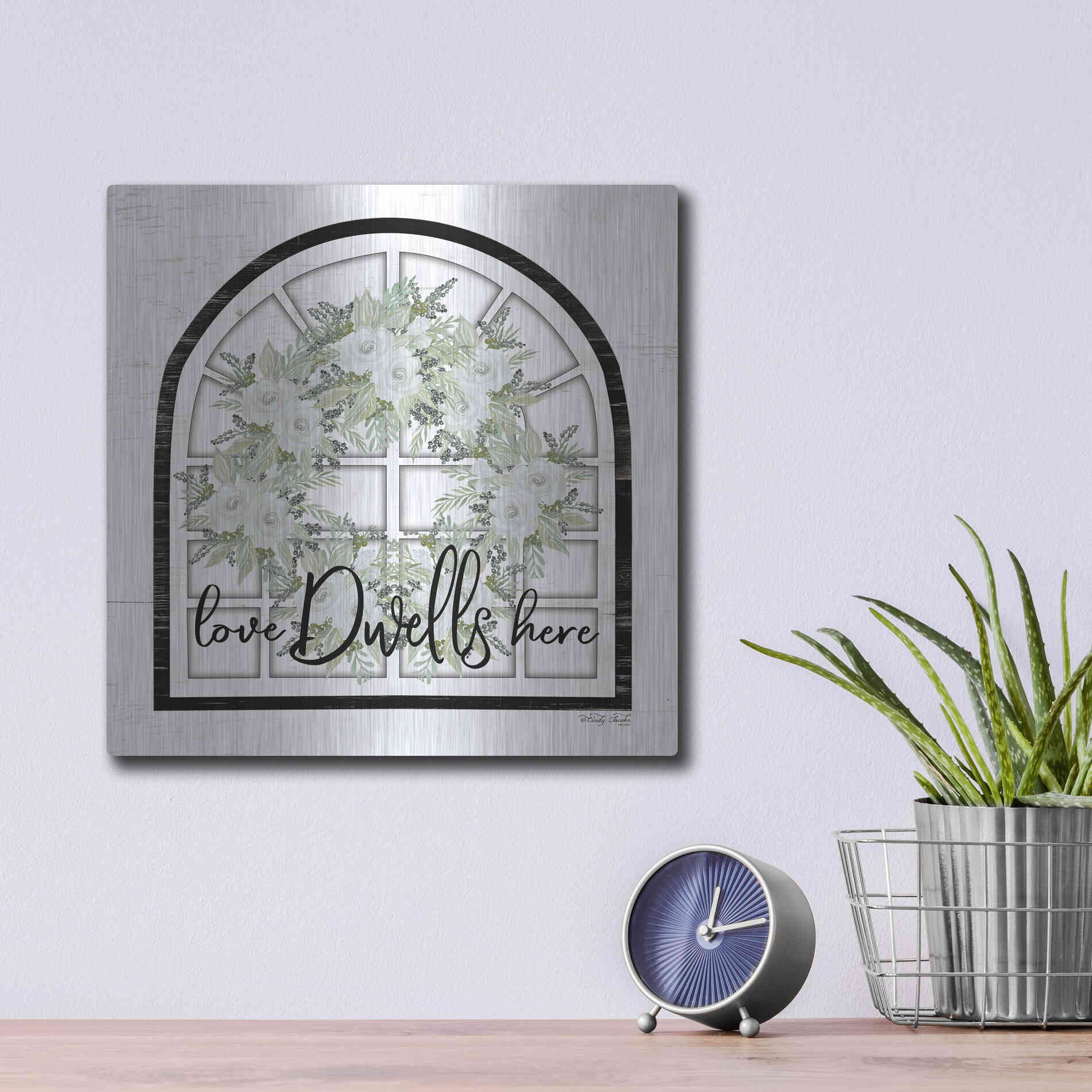 Luxe Metal Art 'Love Dwells Here' by Cindy Jacobs, Metal Wall Art,12x12