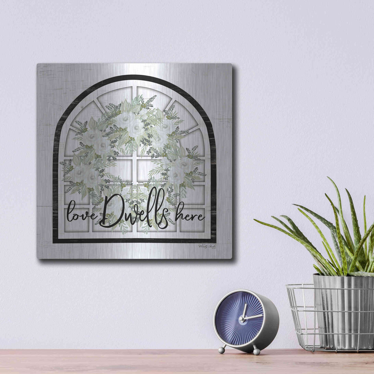 Luxe Metal Art 'Love Dwells Here' by Cindy Jacobs, Metal Wall Art,12x12