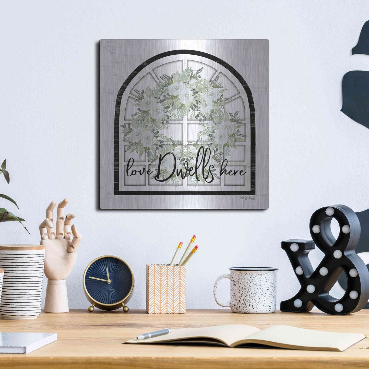Luxe Metal Art 'Love Dwells Here' by Cindy Jacobs, Metal Wall Art,12x12