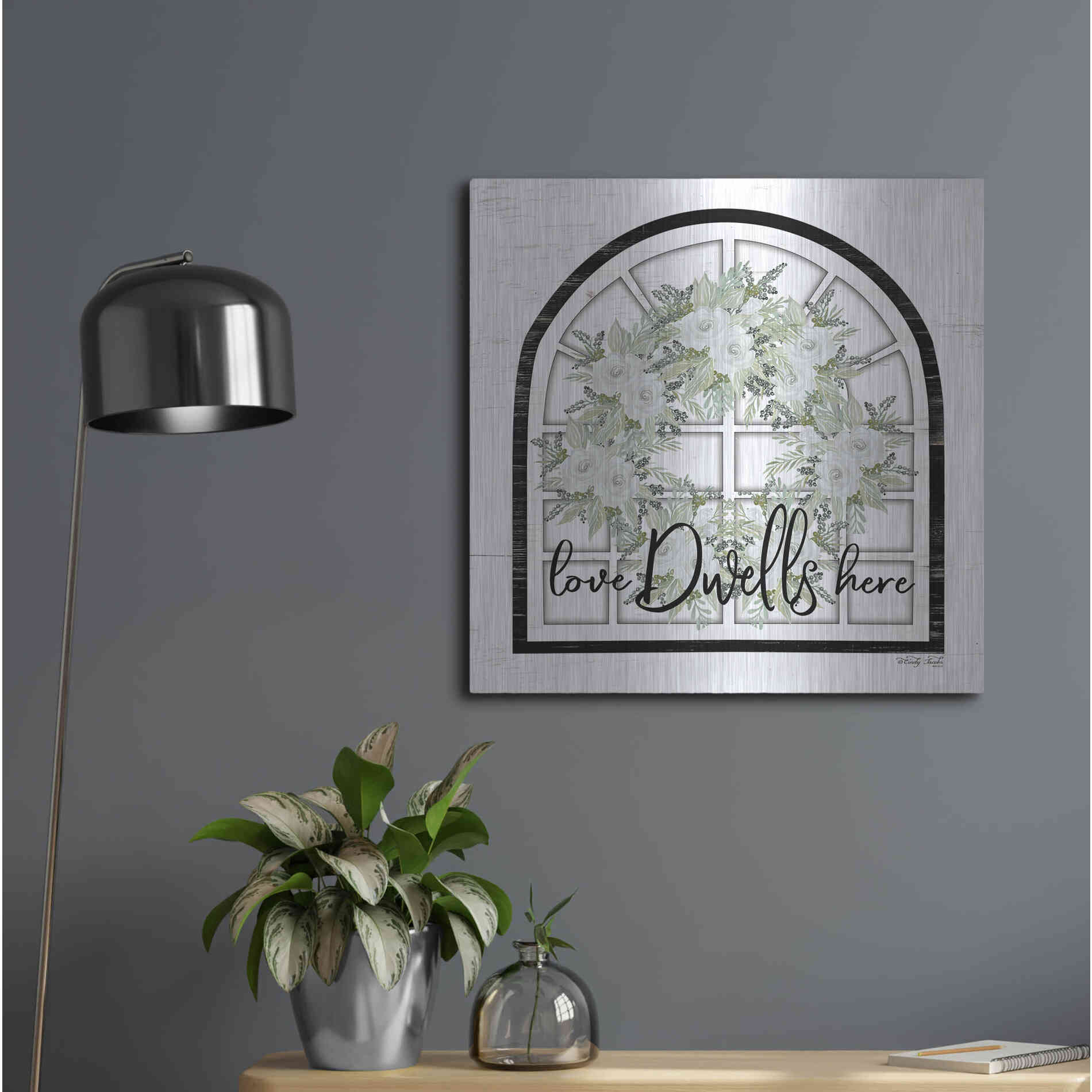 Luxe Metal Art 'Love Dwells Here' by Cindy Jacobs, Metal Wall Art,24x24