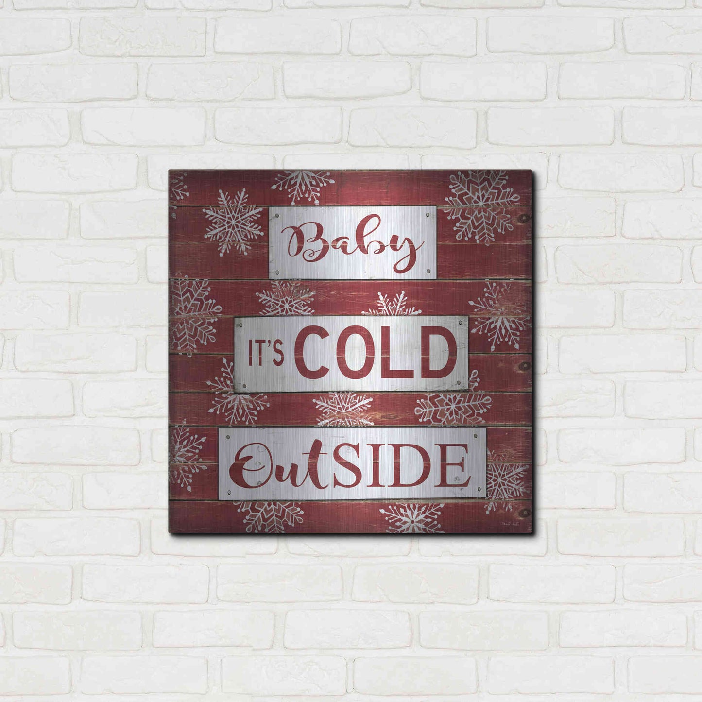 Luxe Metal Art 'Baby It's Cold Outside Red' by Cindy Jacobs, Metal Wall Art,24x24