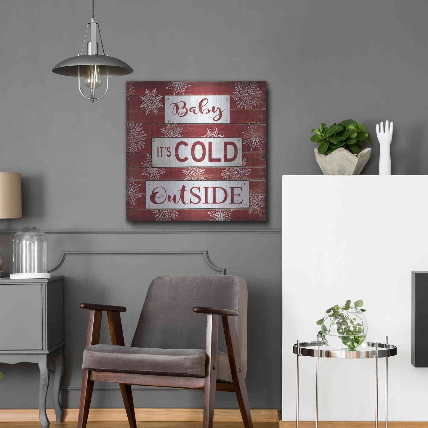 Luxe Metal Art 'Baby It's Cold Outside Red' by Cindy Jacobs, Metal Wall Art,24x24