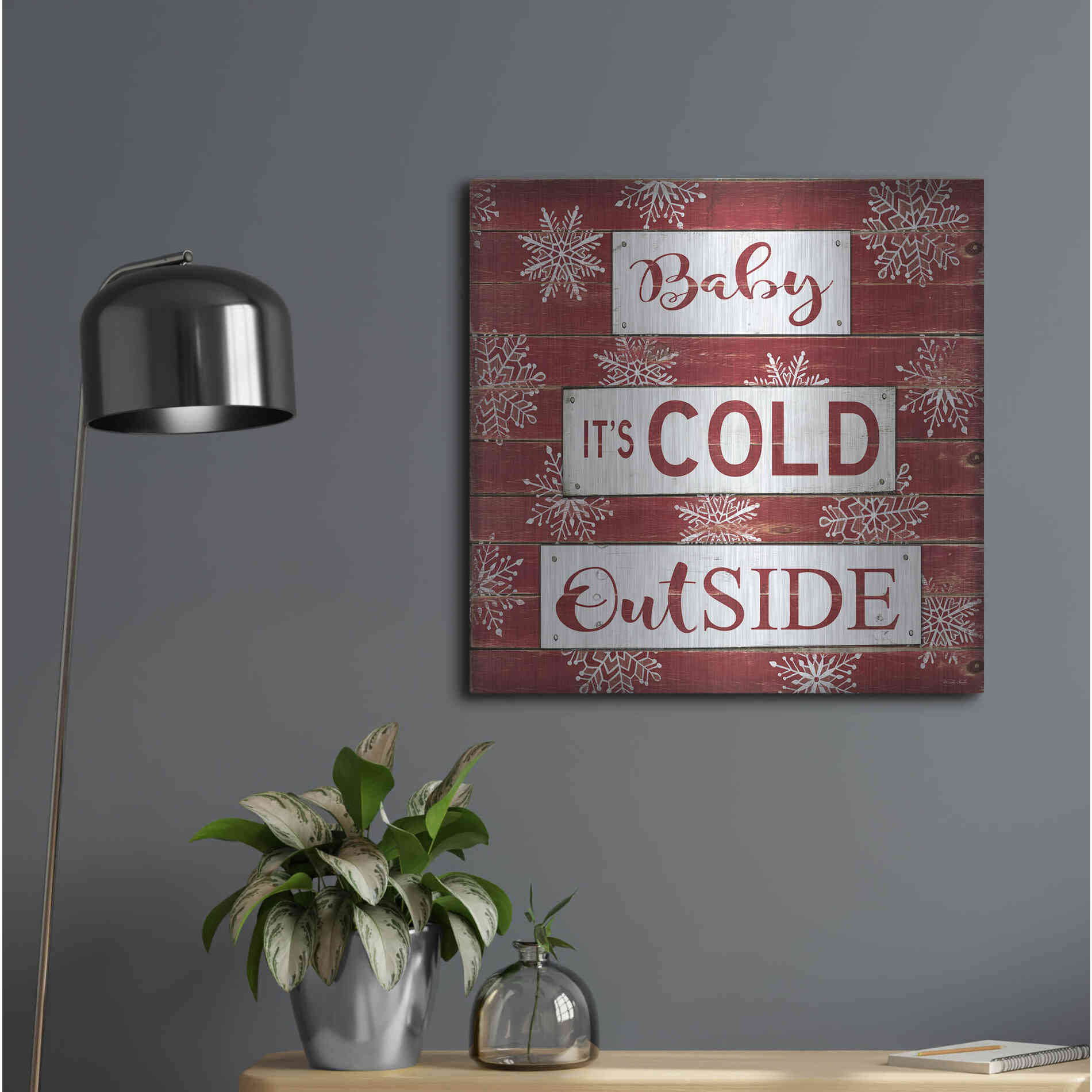 Luxe Metal Art 'Baby It's Cold Outside Red' by Cindy Jacobs, Metal Wall Art,24x24