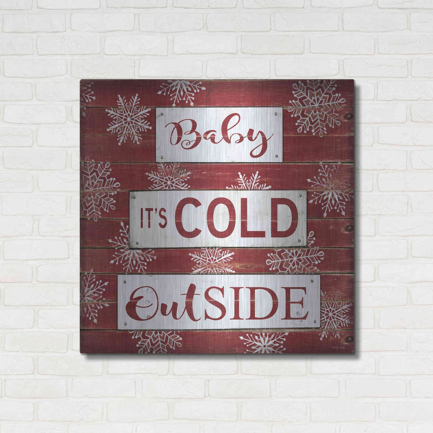 Luxe Metal Art 'Baby It's Cold Outside Red' by Cindy Jacobs, Metal Wall Art,36x36