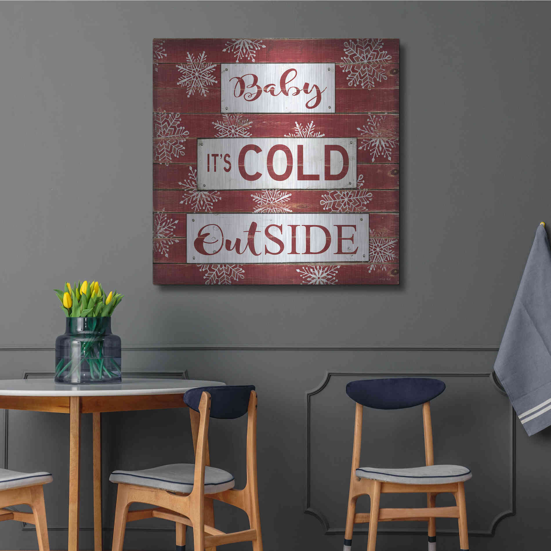 Luxe Metal Art 'Baby It's Cold Outside Red' by Cindy Jacobs, Metal Wall Art,36x36