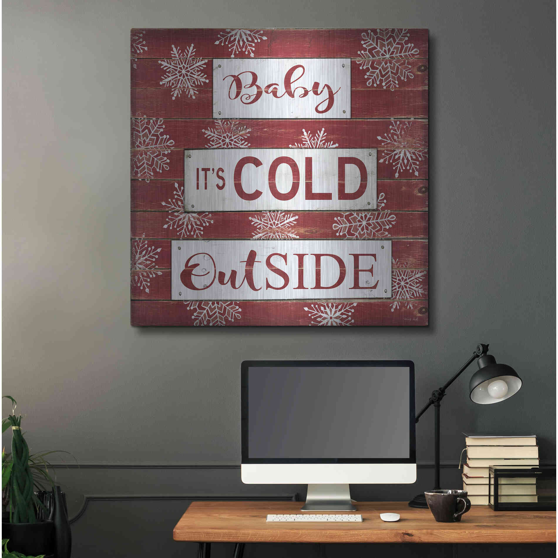 Luxe Metal Art 'Baby It's Cold Outside Red' by Cindy Jacobs, Metal Wall Art,36x36