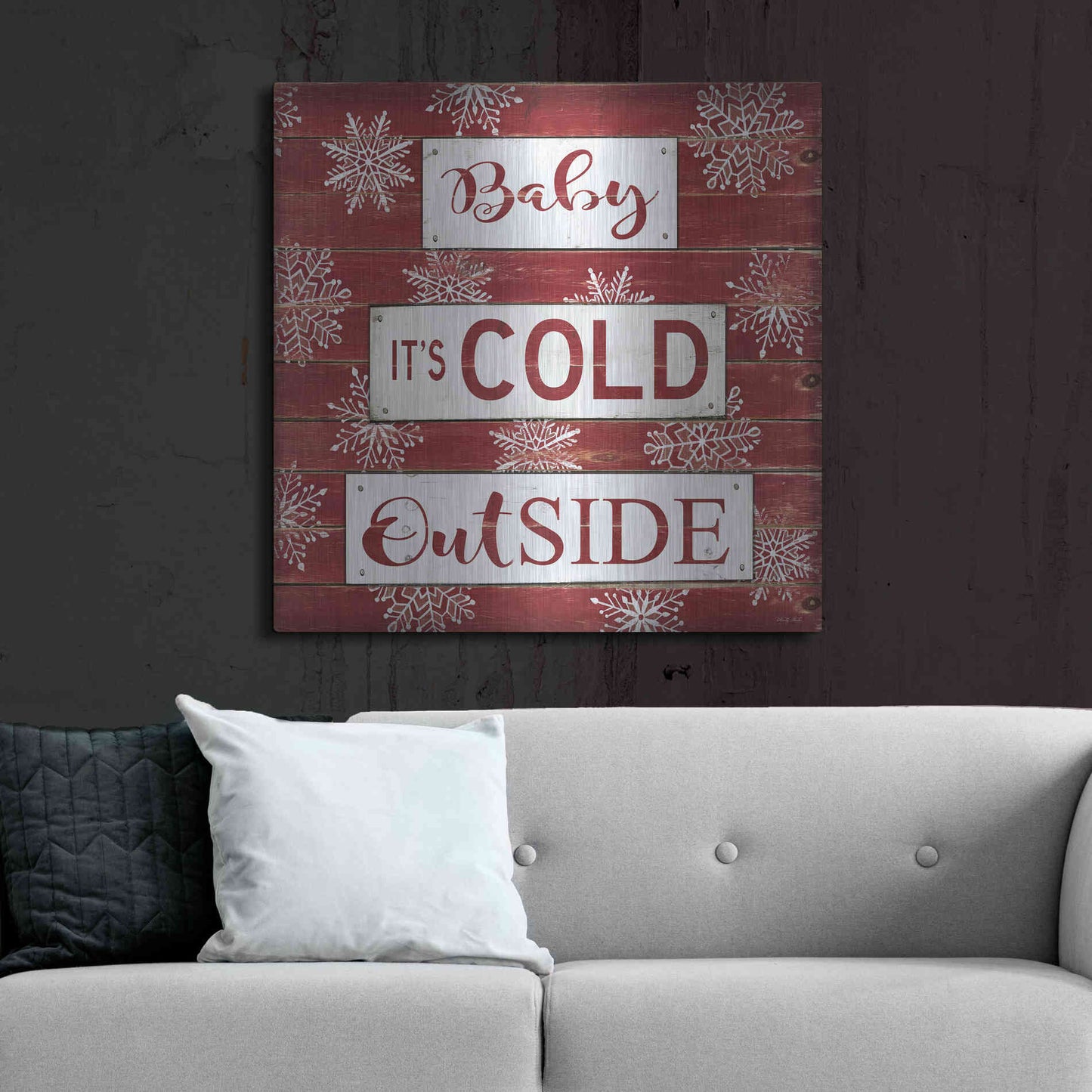 Luxe Metal Art 'Baby It's Cold Outside Red' by Cindy Jacobs, Metal Wall Art,36x36