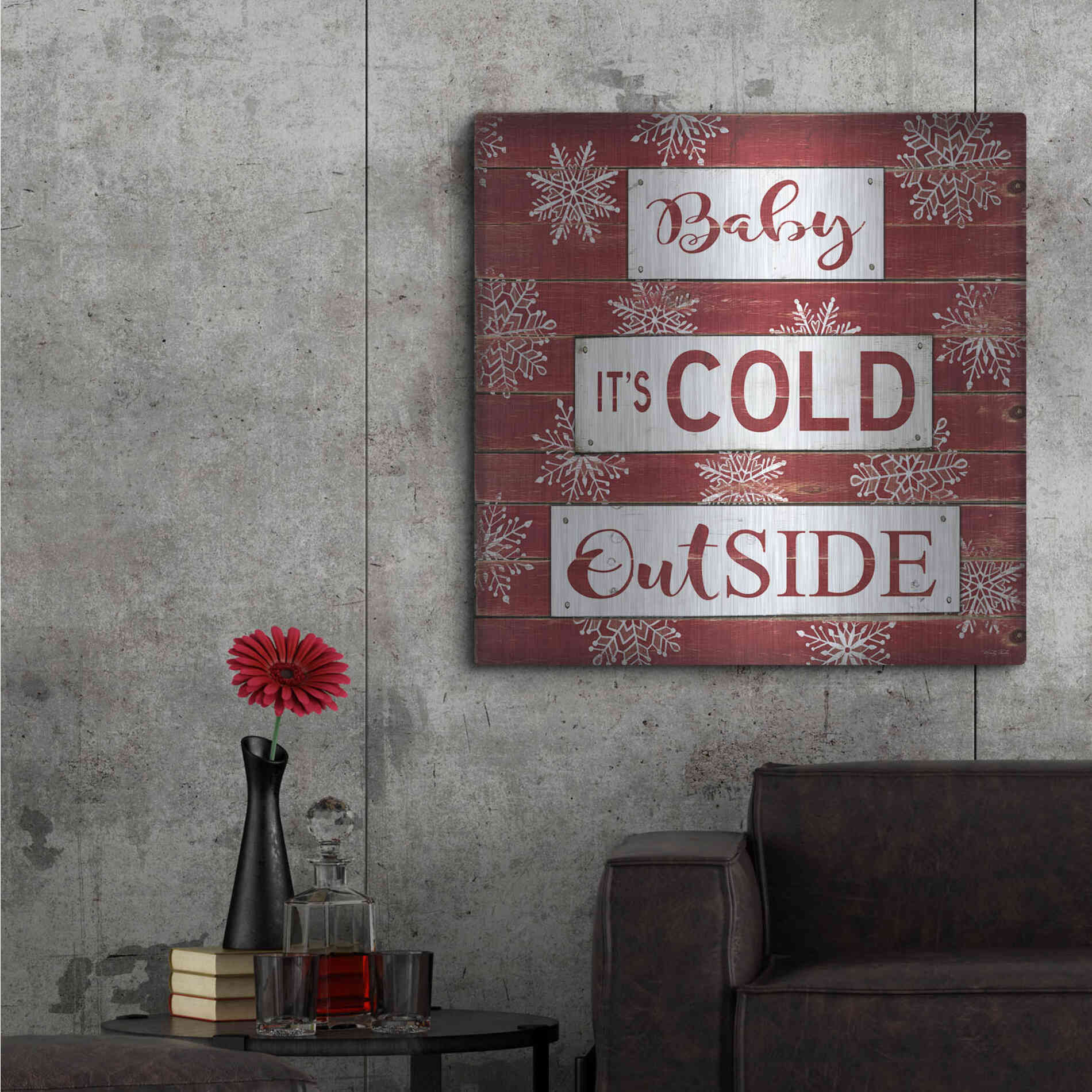 Luxe Metal Art 'Baby It's Cold Outside Red' by Cindy Jacobs, Metal Wall Art,36x36