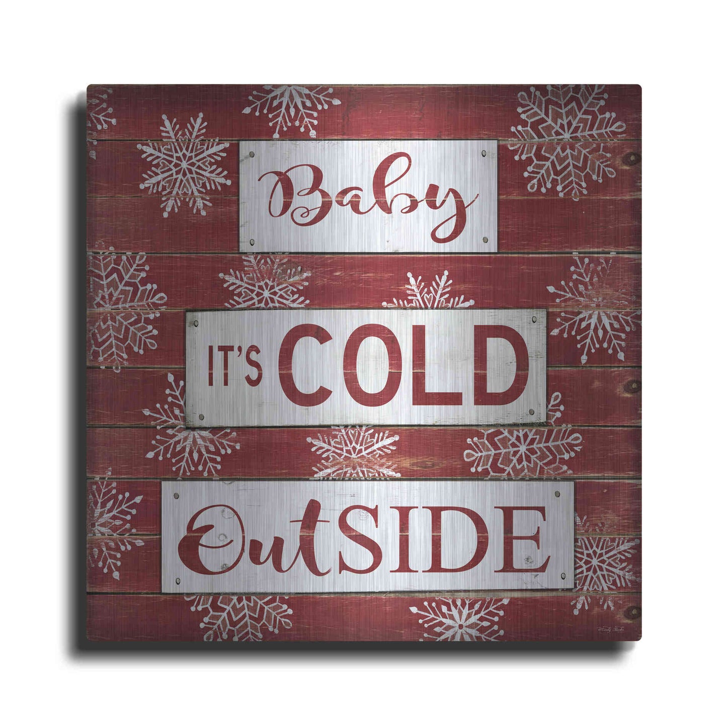 Luxe Metal Art 'Baby It's Cold Outside Red' by Cindy Jacobs, Metal Wall Art