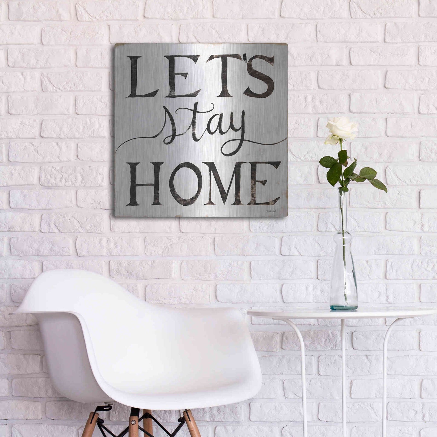Luxe Metal Art 'Let's Stay Home I' by Cindy Jacobs, Metal Wall Art,24x24