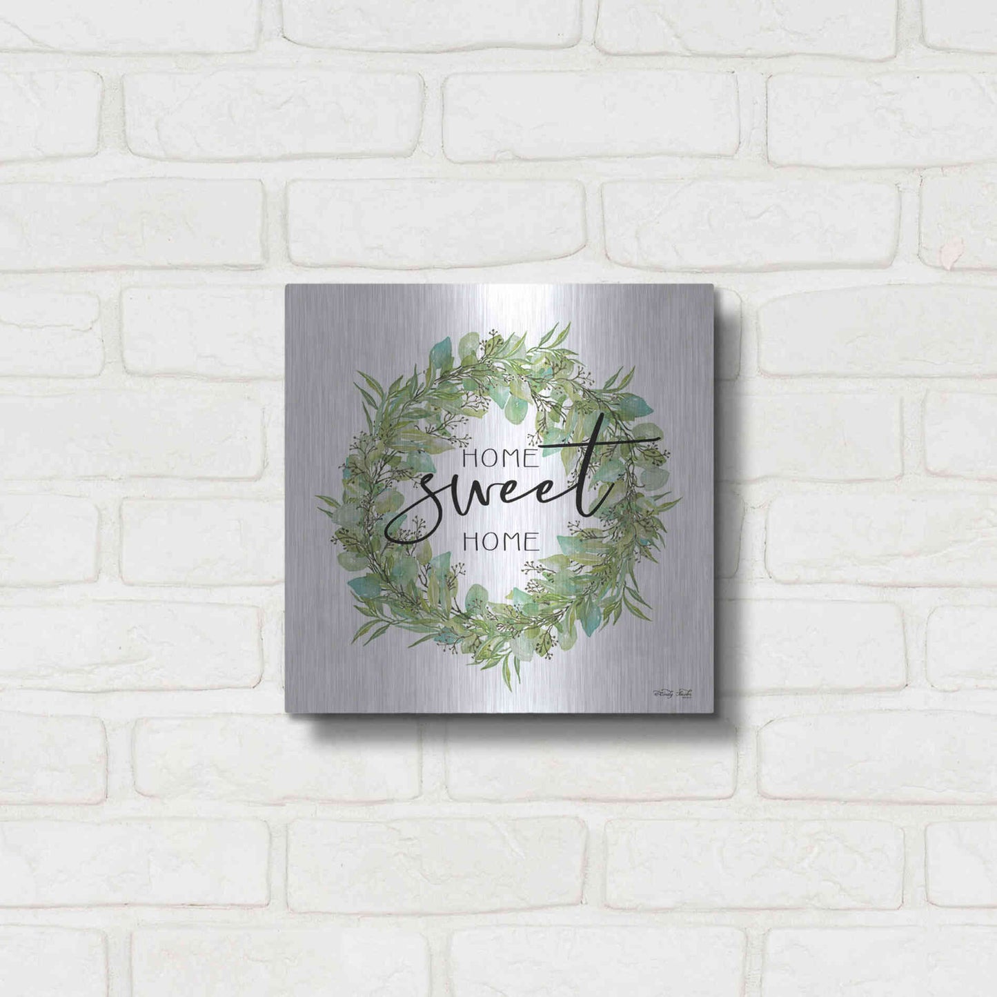 Luxe Metal Art 'Home Sweet Home Wreath I' by Cindy Jacobs, Metal Wall Art,12x12