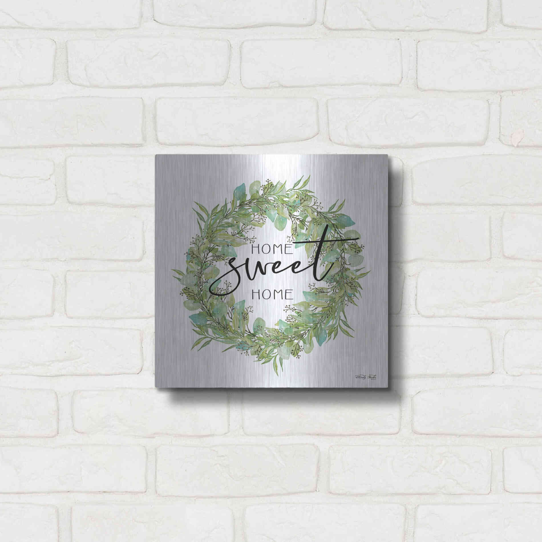 Luxe Metal Art 'Home Sweet Home Wreath I' by Cindy Jacobs, Metal Wall Art,12x12