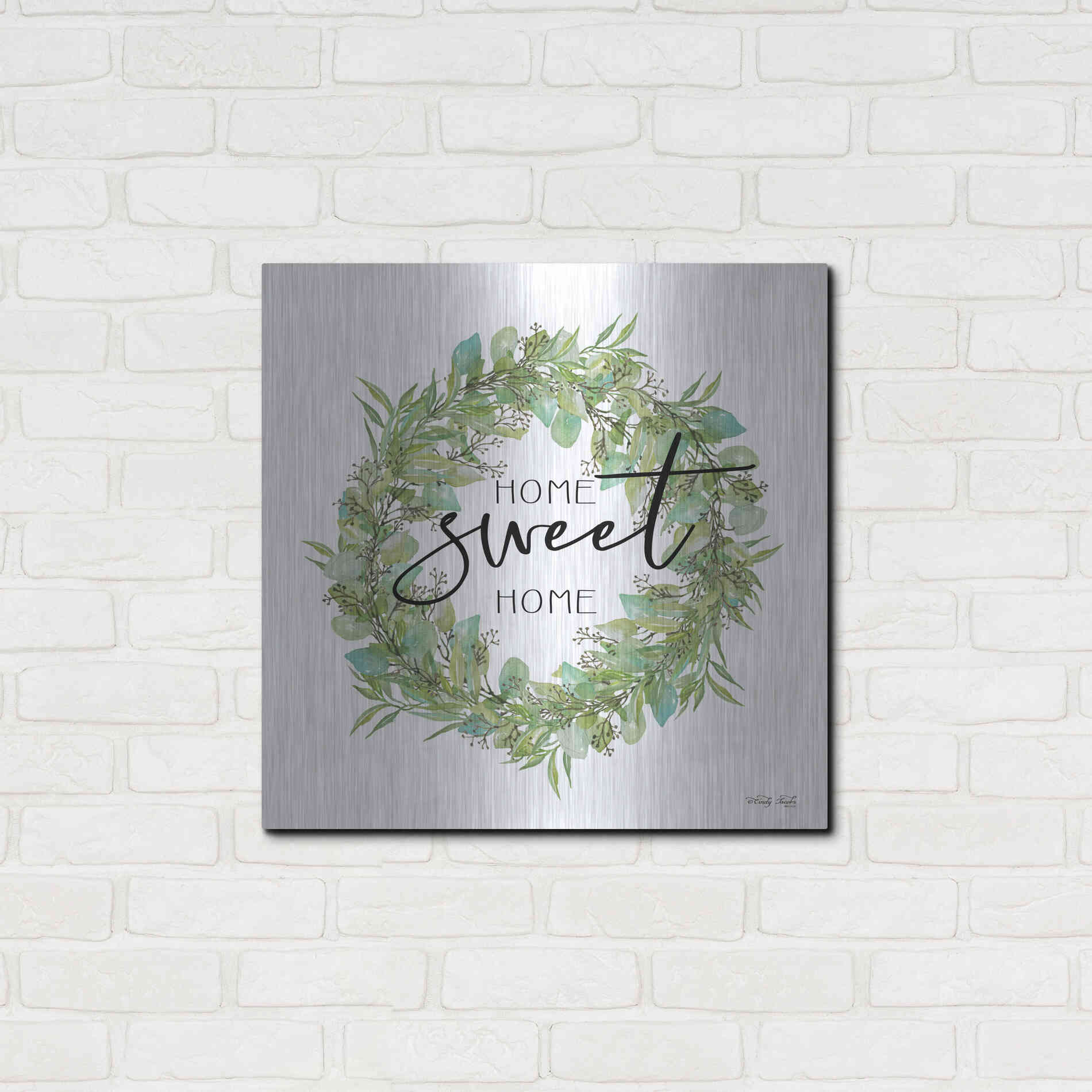 Luxe Metal Art 'Home Sweet Home Wreath I' by Cindy Jacobs, Metal Wall Art,24x24