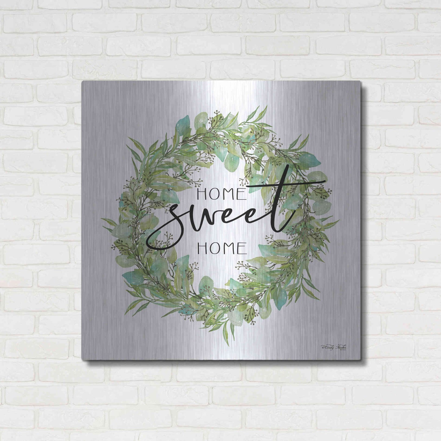 Luxe Metal Art 'Home Sweet Home Wreath I' by Cindy Jacobs, Metal Wall Art,36x36