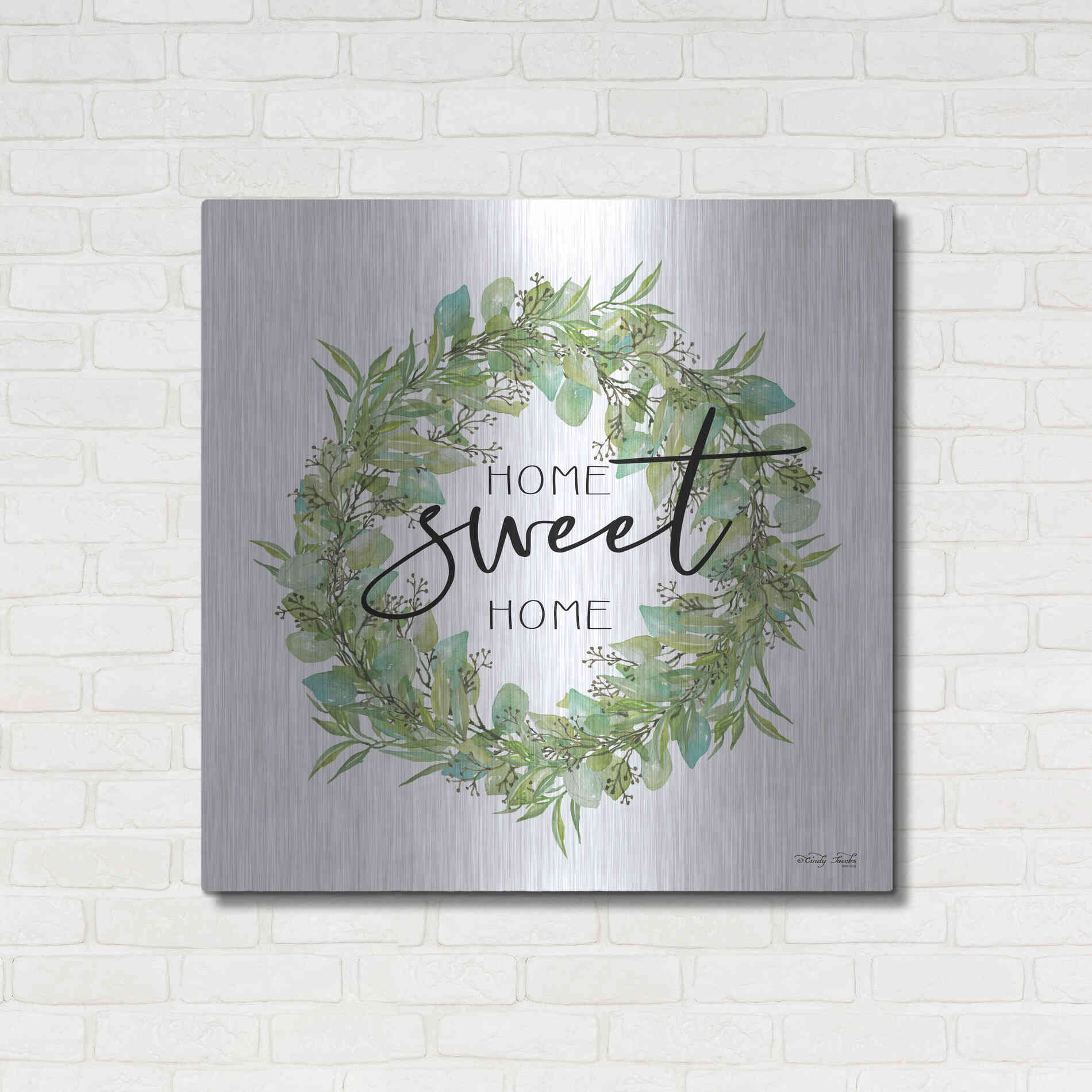 Luxe Metal Art 'Home Sweet Home Wreath I' by Cindy Jacobs, Metal Wall Art,36x36