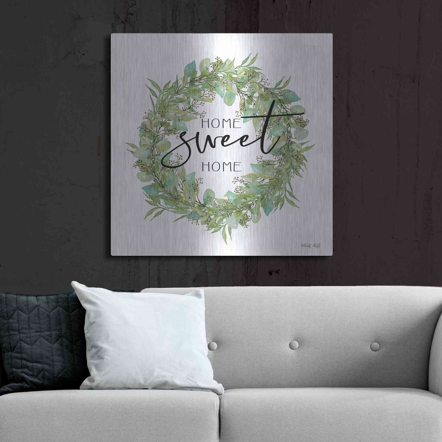 Luxe Metal Art 'Home Sweet Home Wreath I' by Cindy Jacobs, Metal Wall Art,36x36