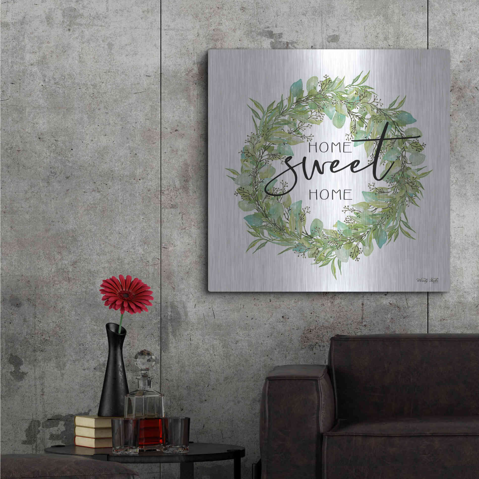 Luxe Metal Art 'Home Sweet Home Wreath I' by Cindy Jacobs, Metal Wall Art,36x36