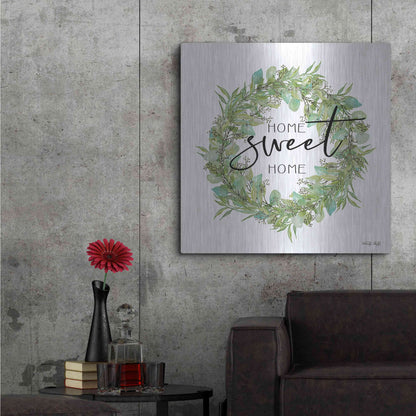 Luxe Metal Art 'Home Sweet Home Wreath I' by Cindy Jacobs, Metal Wall Art,36x36