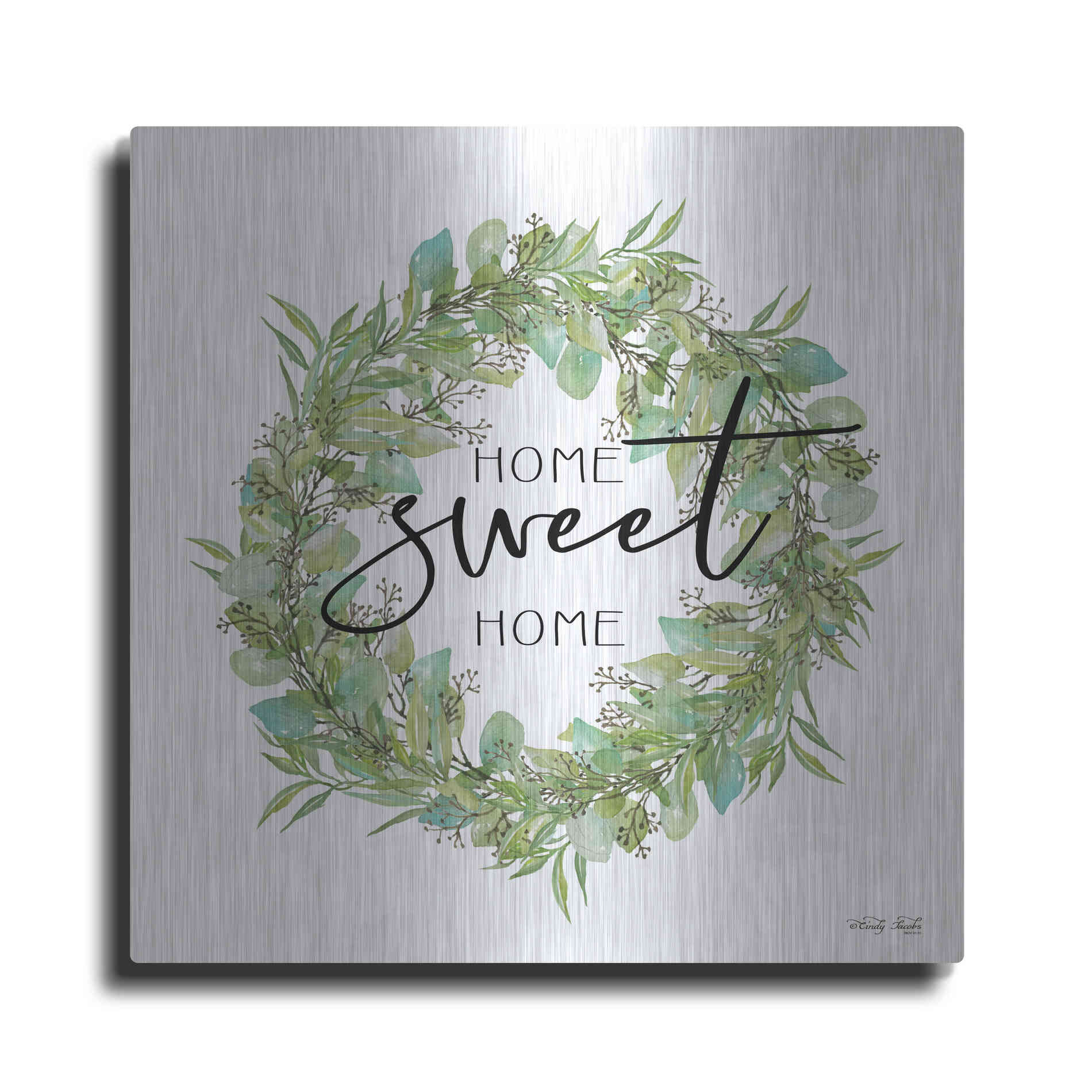 Luxe Metal Art 'Home Sweet Home Wreath I' by Cindy Jacobs, Metal Wall Art