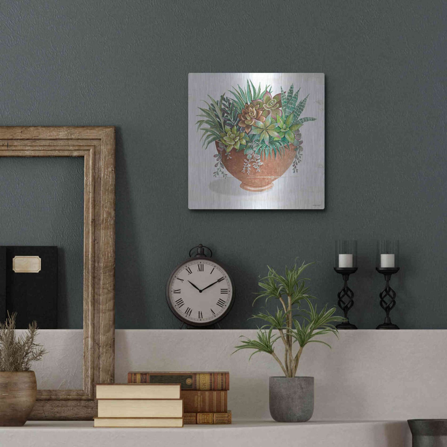 Luxe Metal Art 'Terracotta Succulents II' by Cindy Jacobs, Metal Wall Art,12x12