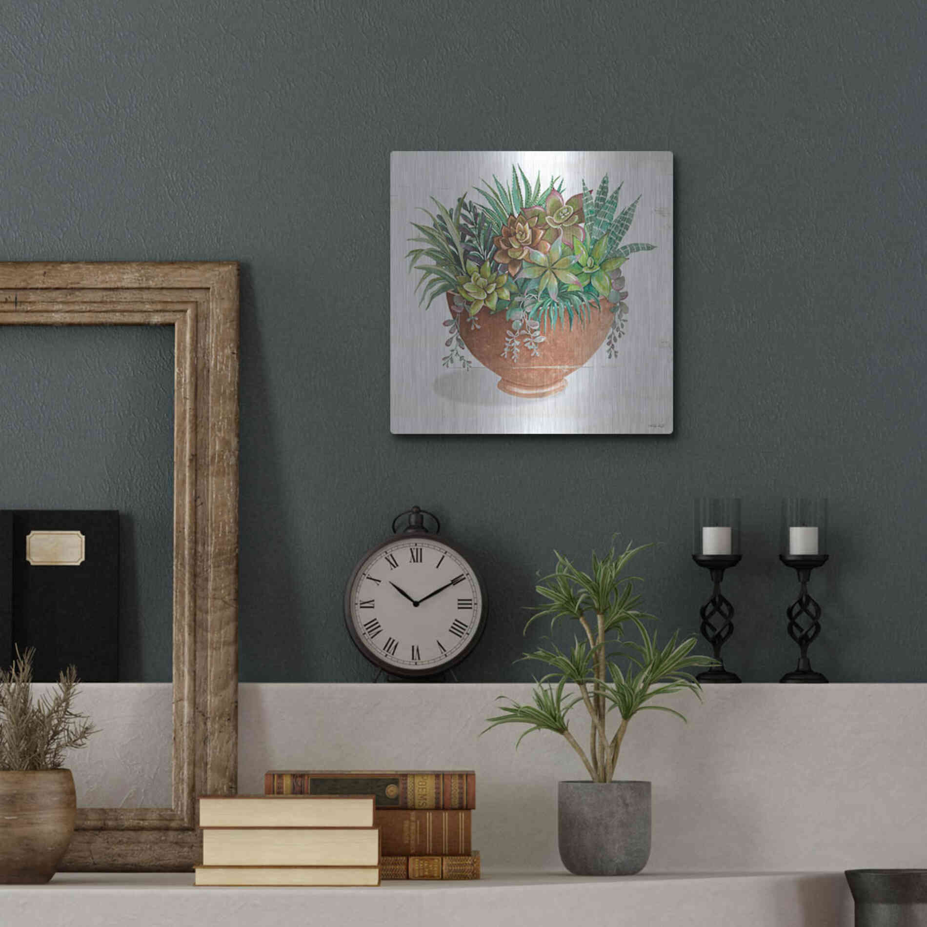 Luxe Metal Art 'Terracotta Succulents II' by Cindy Jacobs, Metal Wall Art,12x12