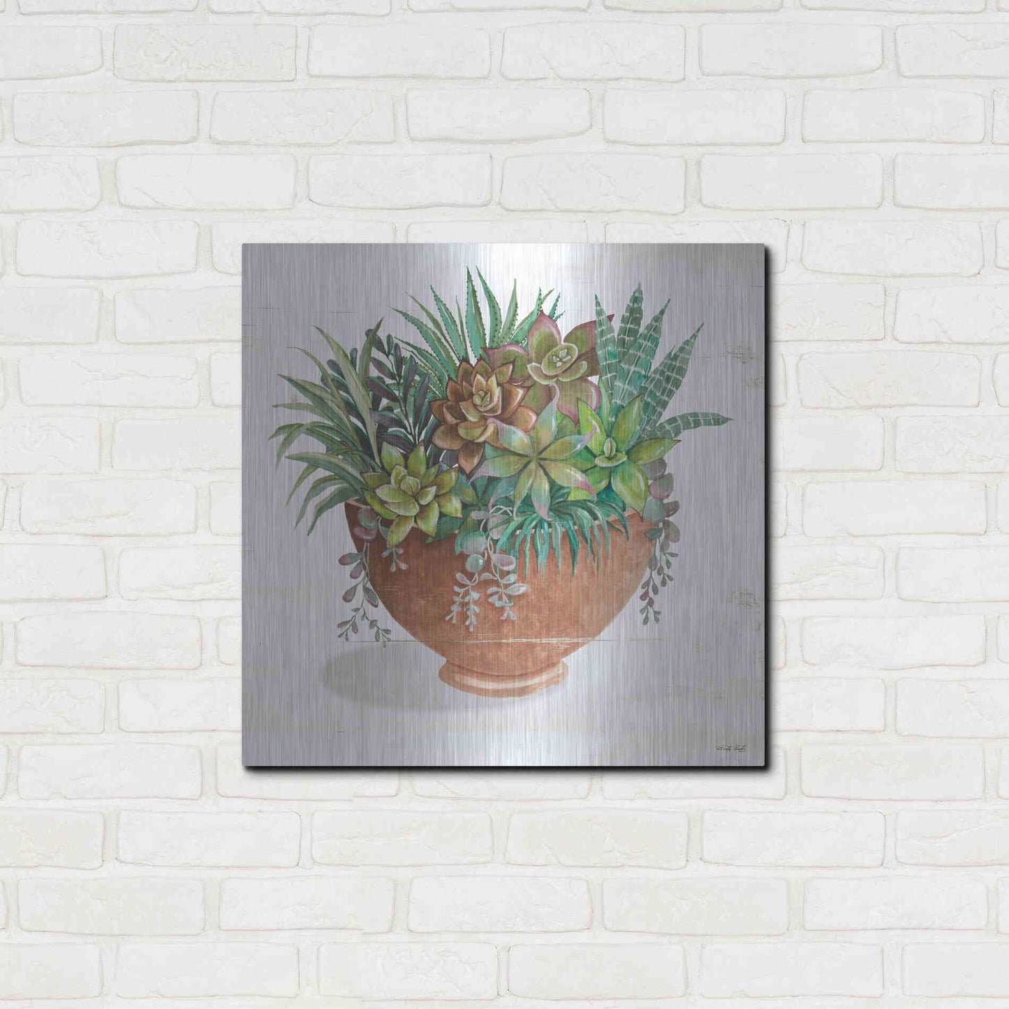 Luxe Metal Art 'Terracotta Succulents II' by Cindy Jacobs, Metal Wall Art,24x24