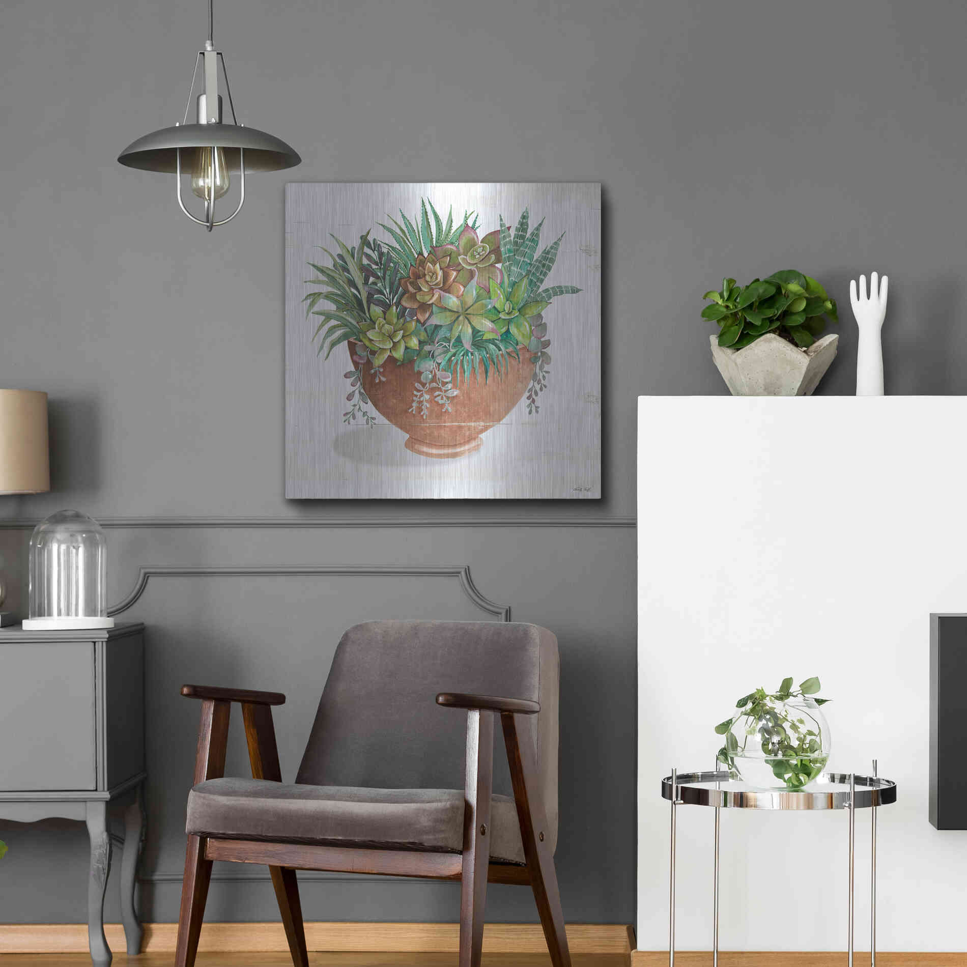 Luxe Metal Art 'Terracotta Succulents II' by Cindy Jacobs, Metal Wall Art,24x24