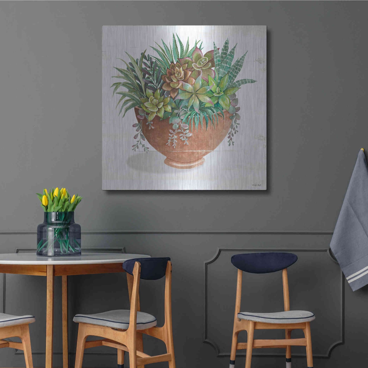 Luxe Metal Art 'Terracotta Succulents II' by Cindy Jacobs, Metal Wall Art,36x36